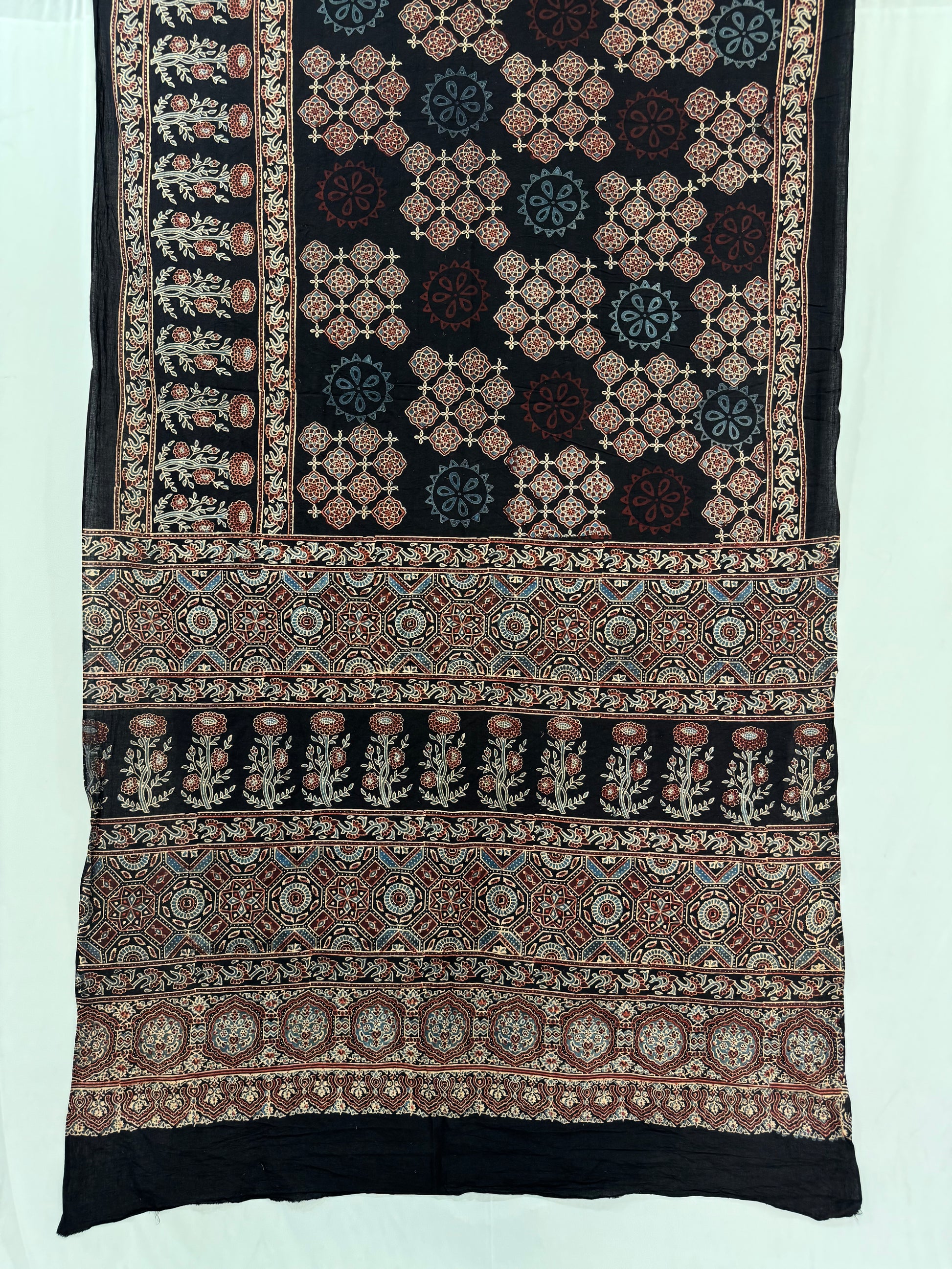 Cotton Ajrakh Hand Block printed Saree