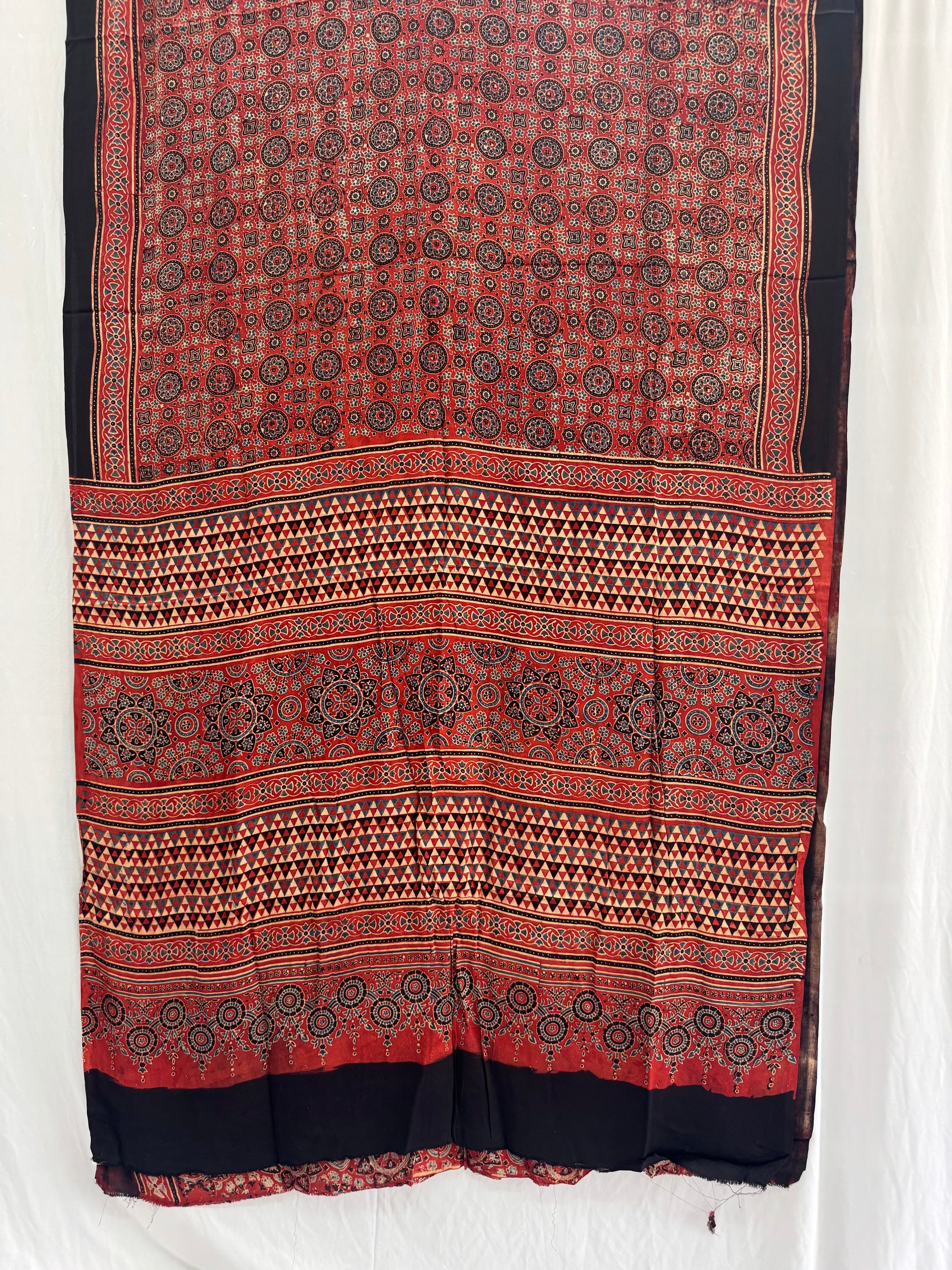 Modal Silk Ajrakh Hand Block Printed Saree