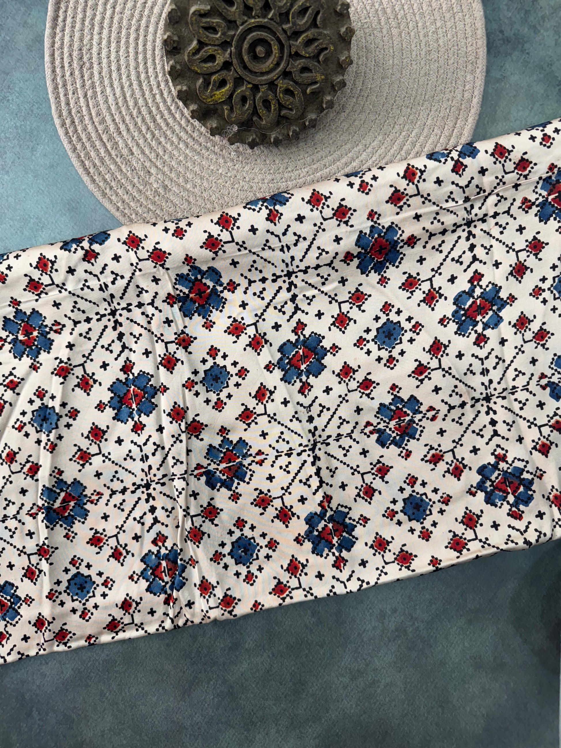 Modal silk Ajrakh Hand Block Printed Running Fabric
