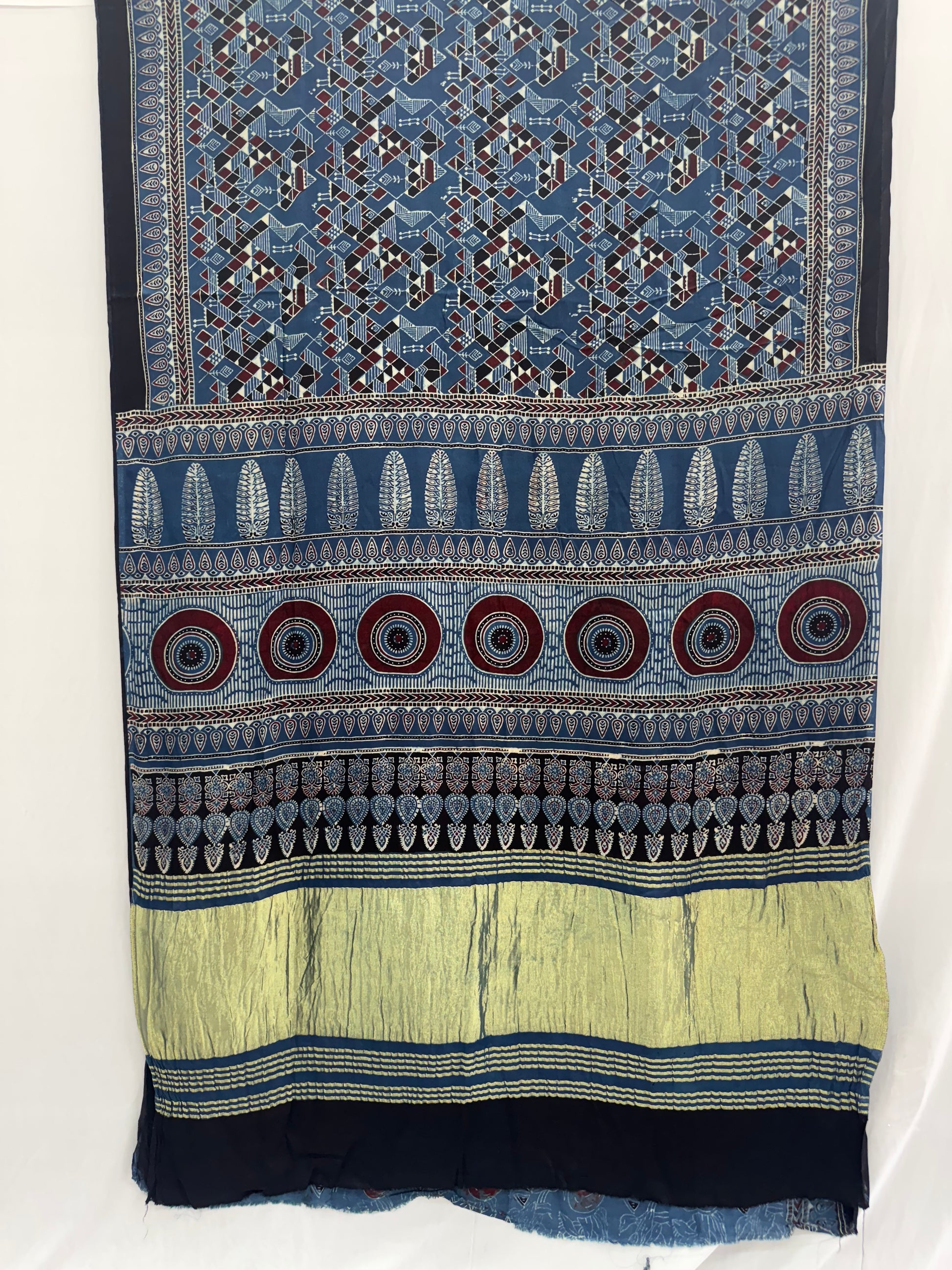 Modal silk Ajrakh Hand Block Saree With TCU Pallu (ZARI/LAGDI PATTA)