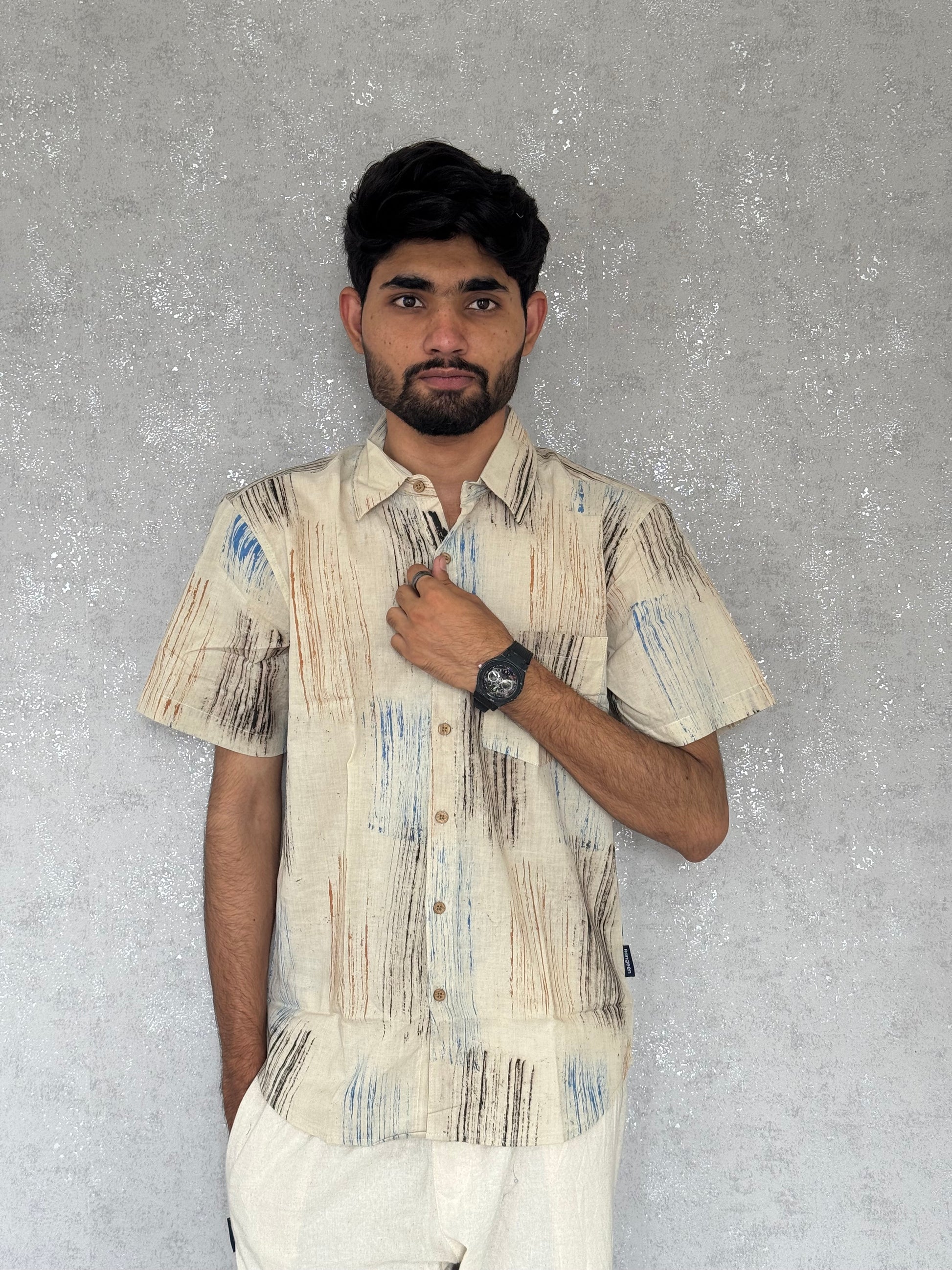 Cotton Ajrakh Half Sleeve Shirt For Men