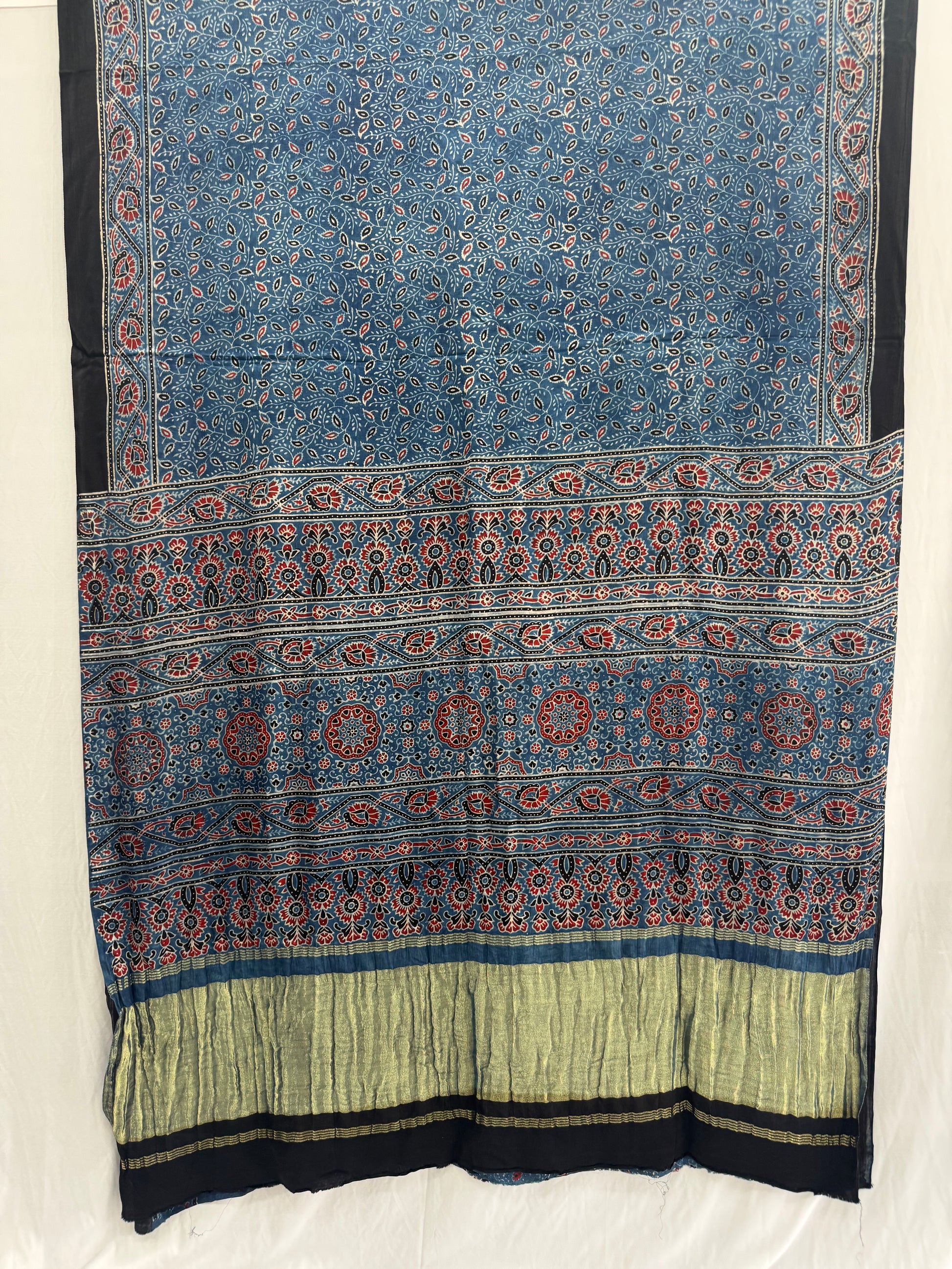 Modal silk Ajrakh Hand Block Saree With TCU Pallu (ZARI/LAGDI PATTA)