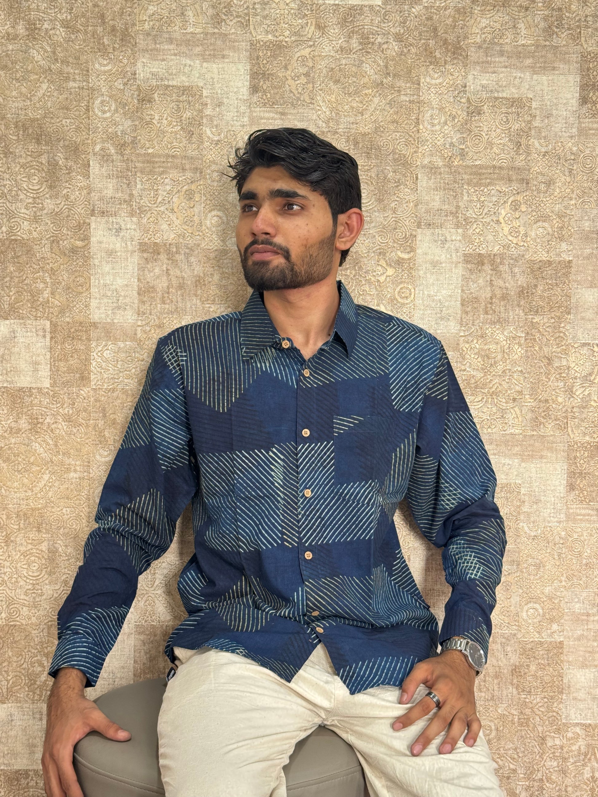 Cotton Ajrakh Full Sleeve Shirt For Men