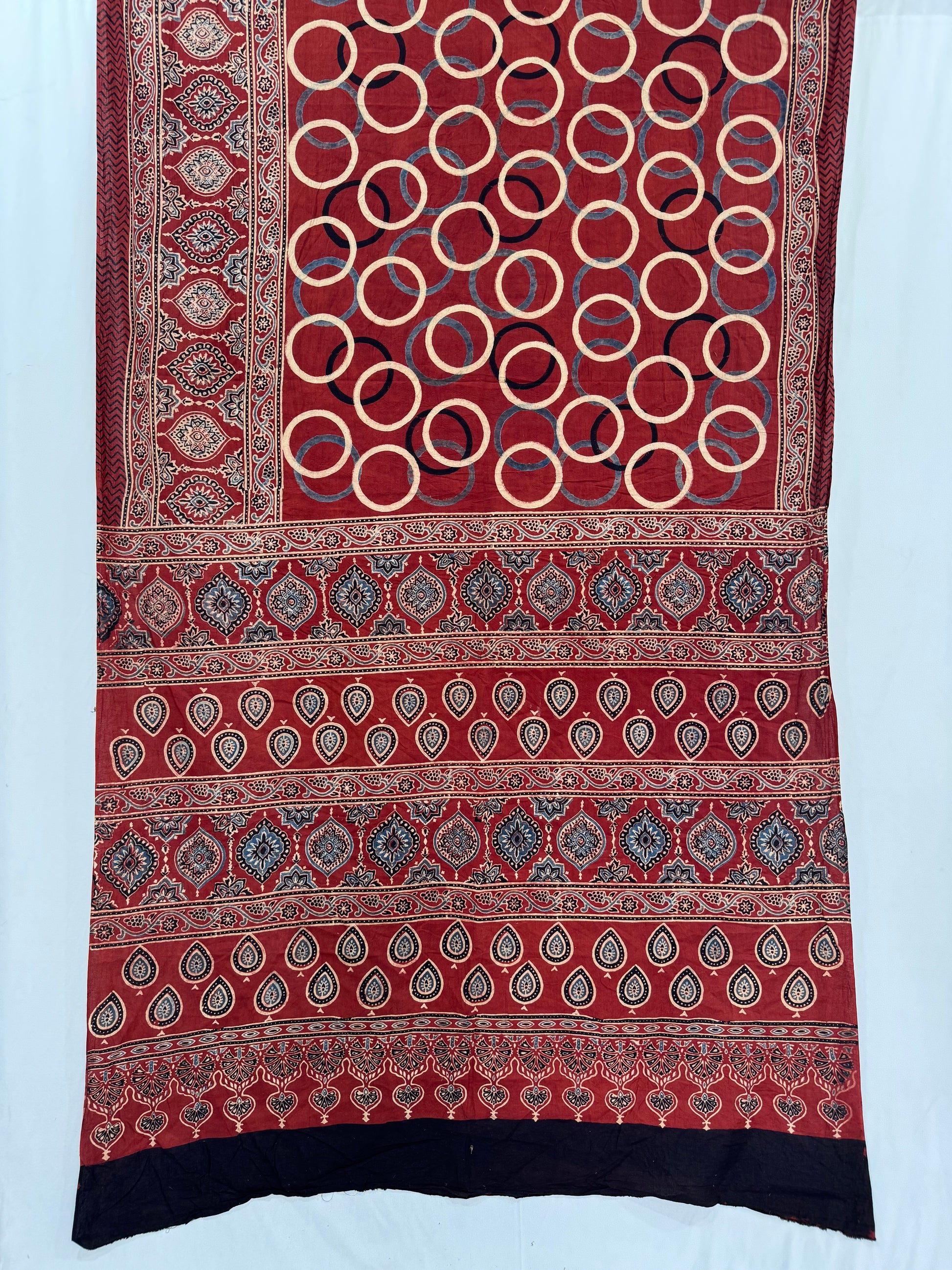 Cotton Ajrakh Hand Block printed Saree