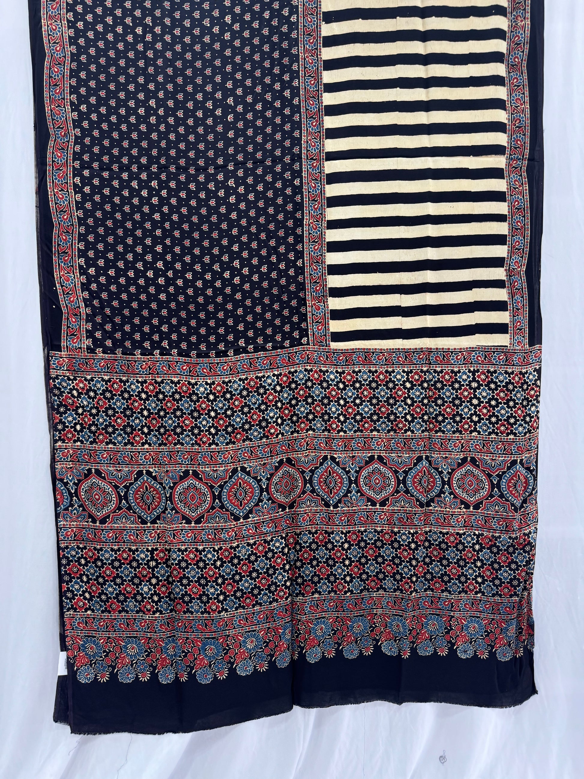 Modal Silk Ajrakh Hand Block Printed Saree