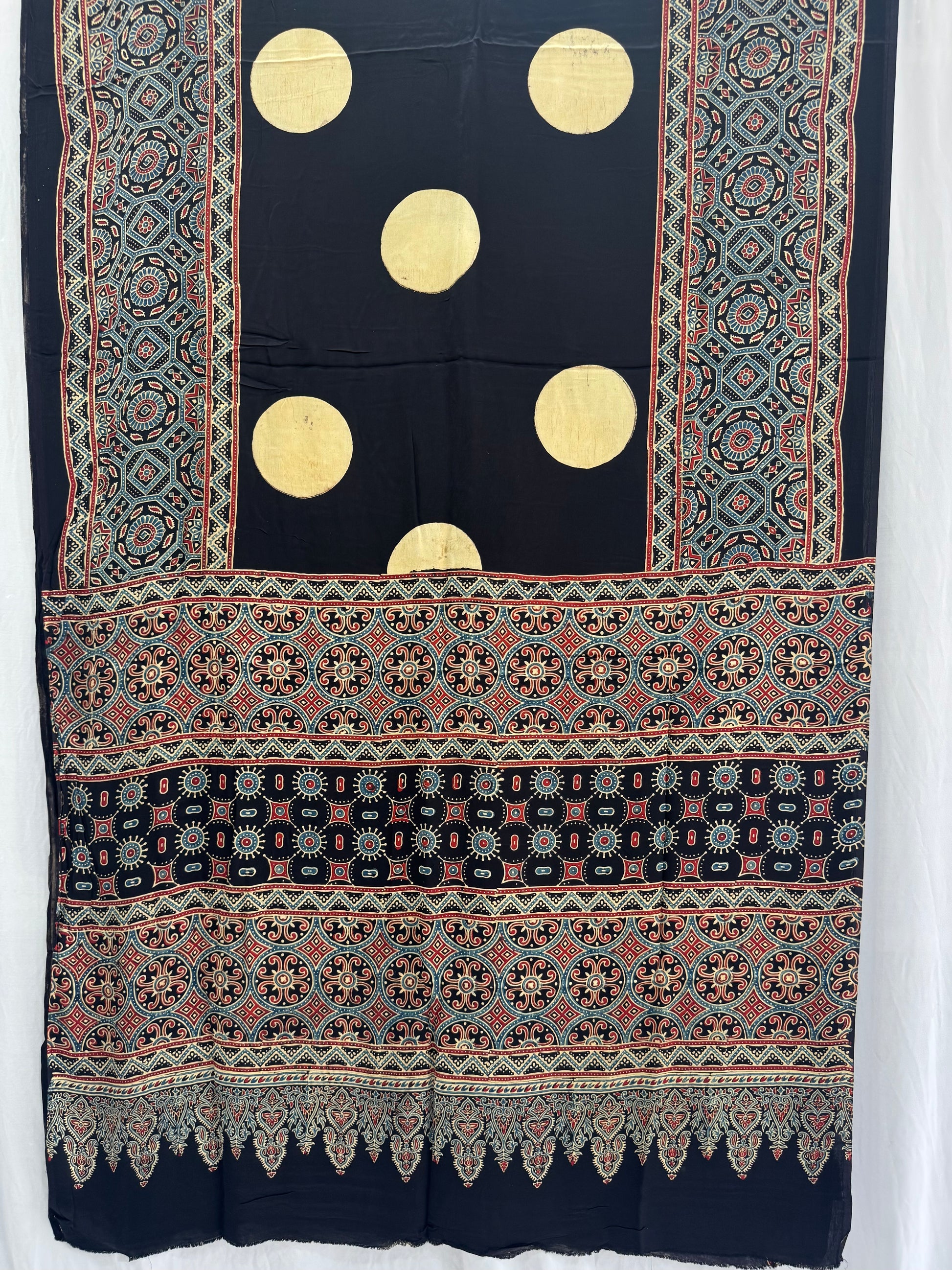 Modal Silk Ajrakh Hand Block Printed Saree