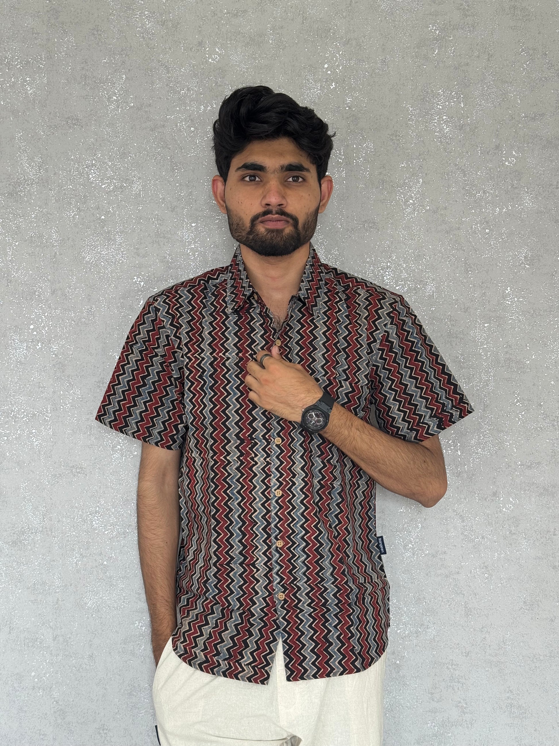 Cotton Ajrakh Half Sleeve Shirt For Men