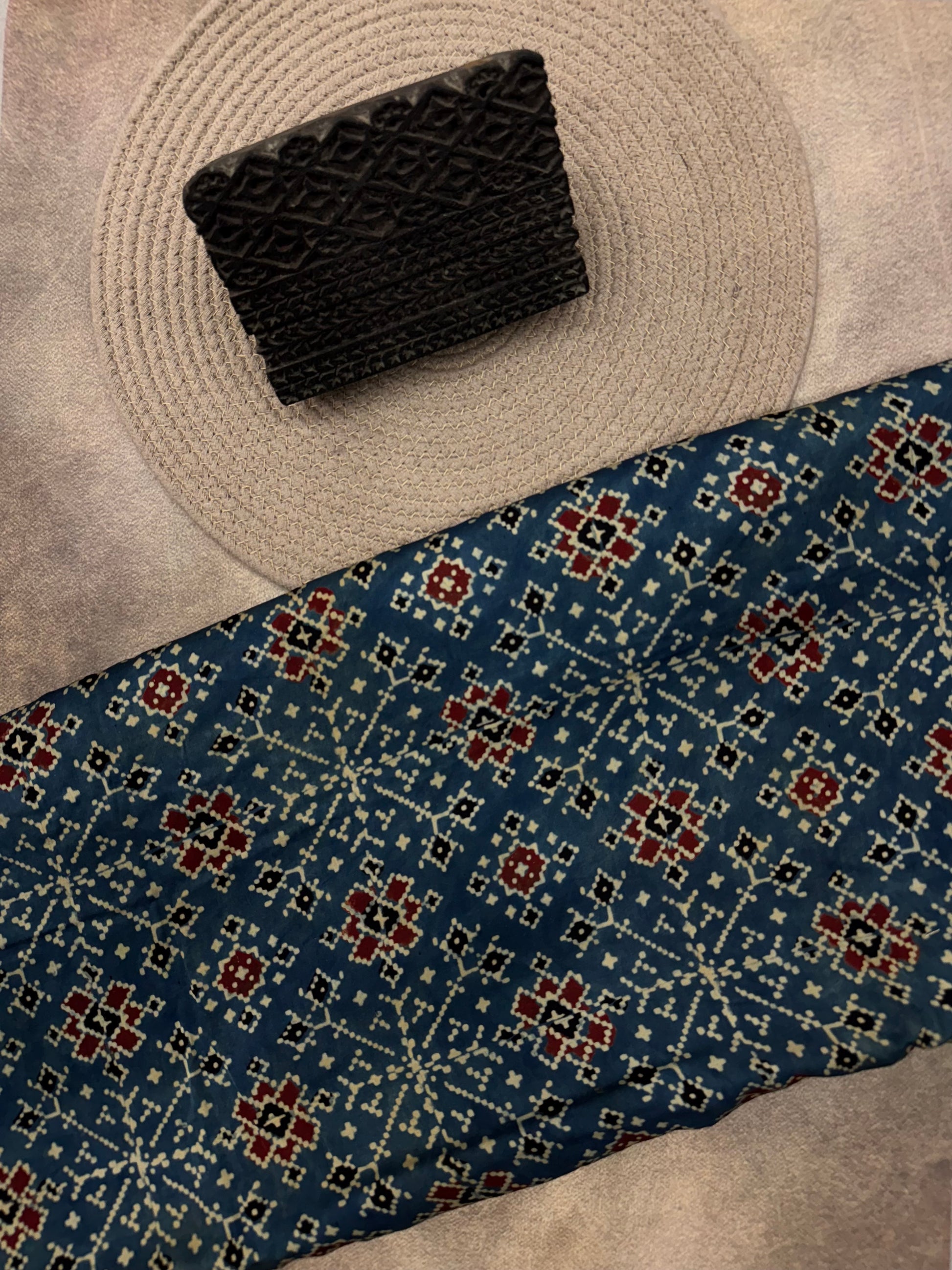 Modal silk Ajrakh Hand Block Printed Running Fabric
