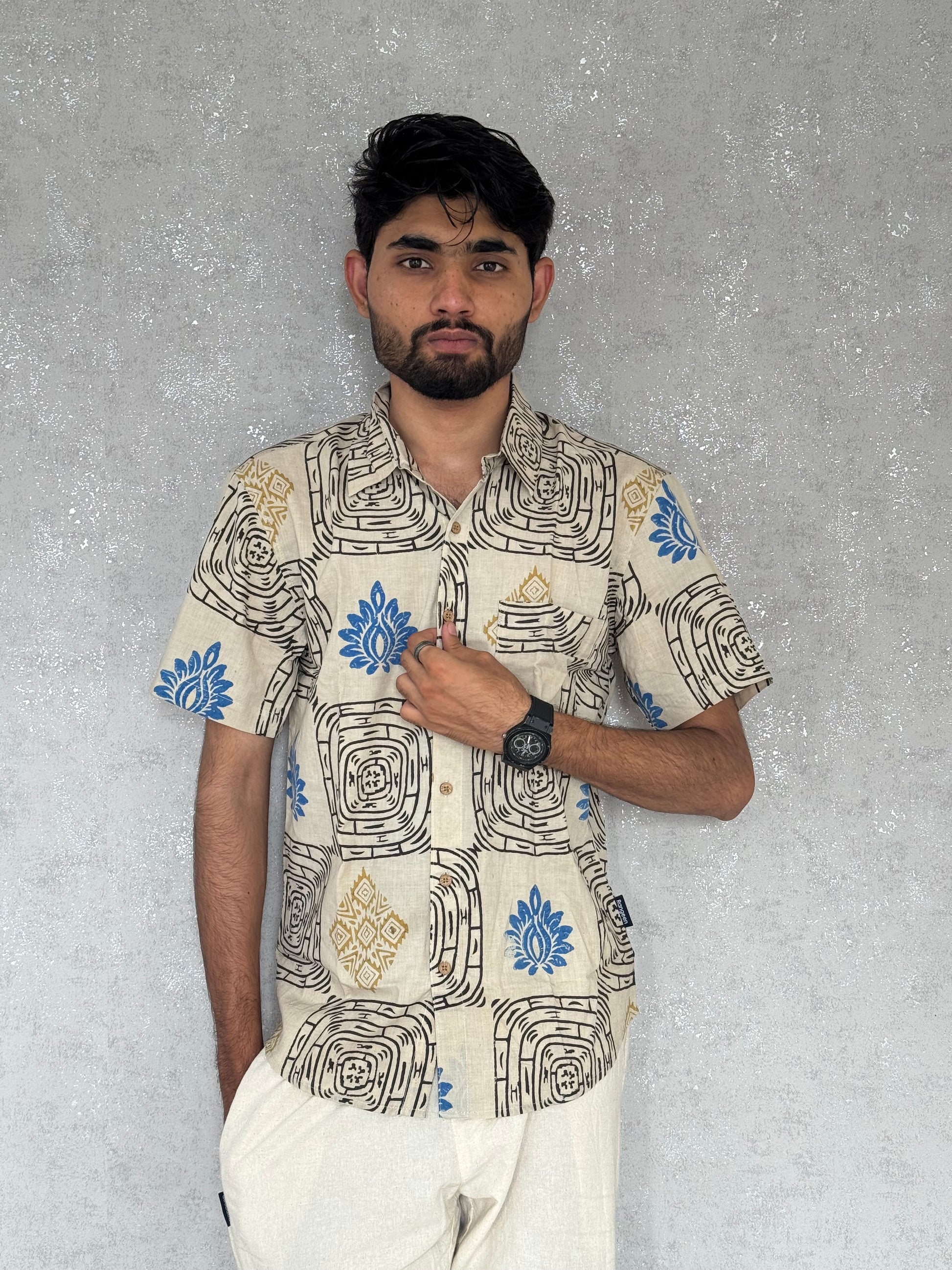 Cotton Ajrakh Half Sleeve Shirt For Men