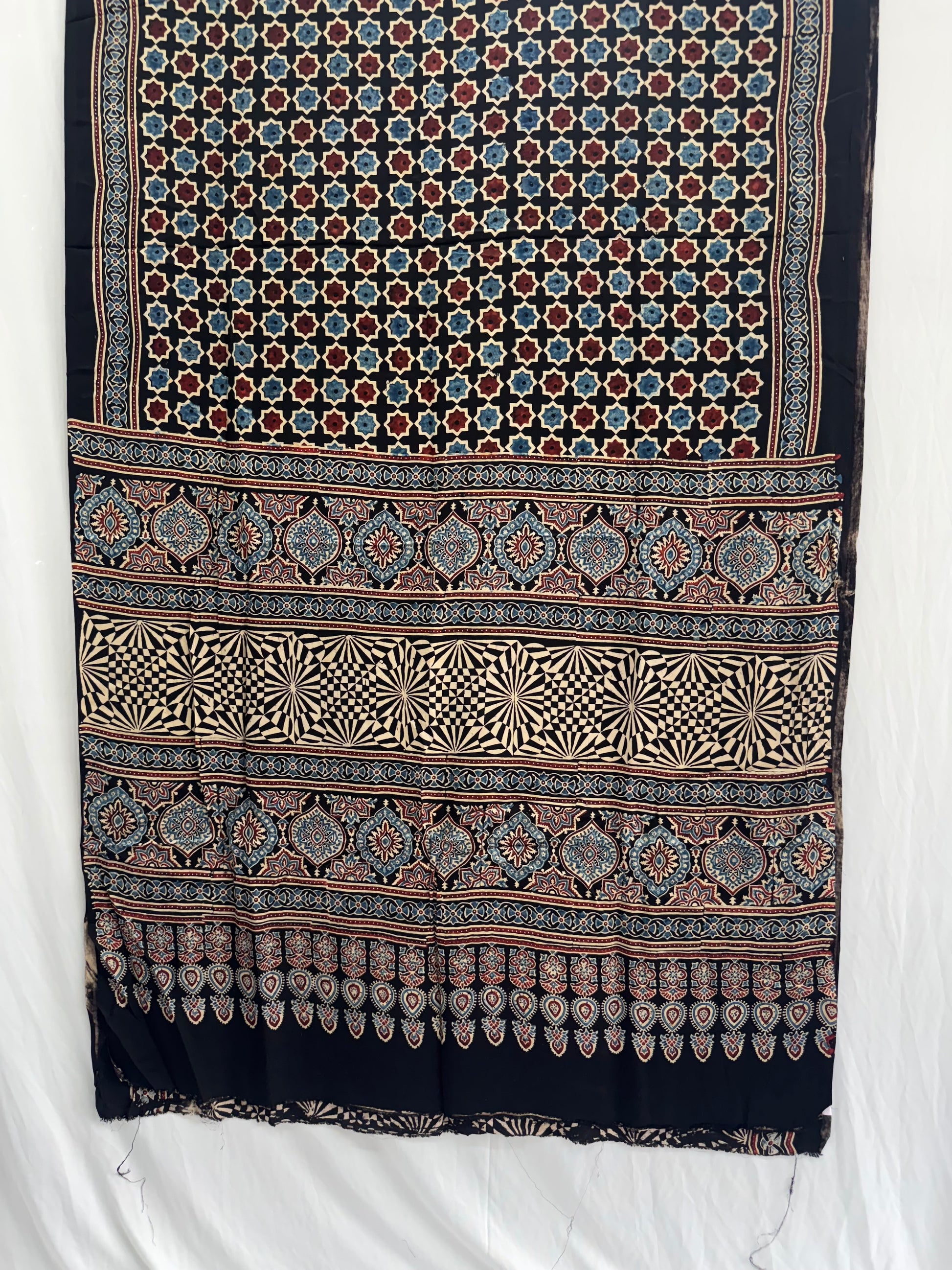 Modal Silk Ajrakh Hand Block Printed Saree
