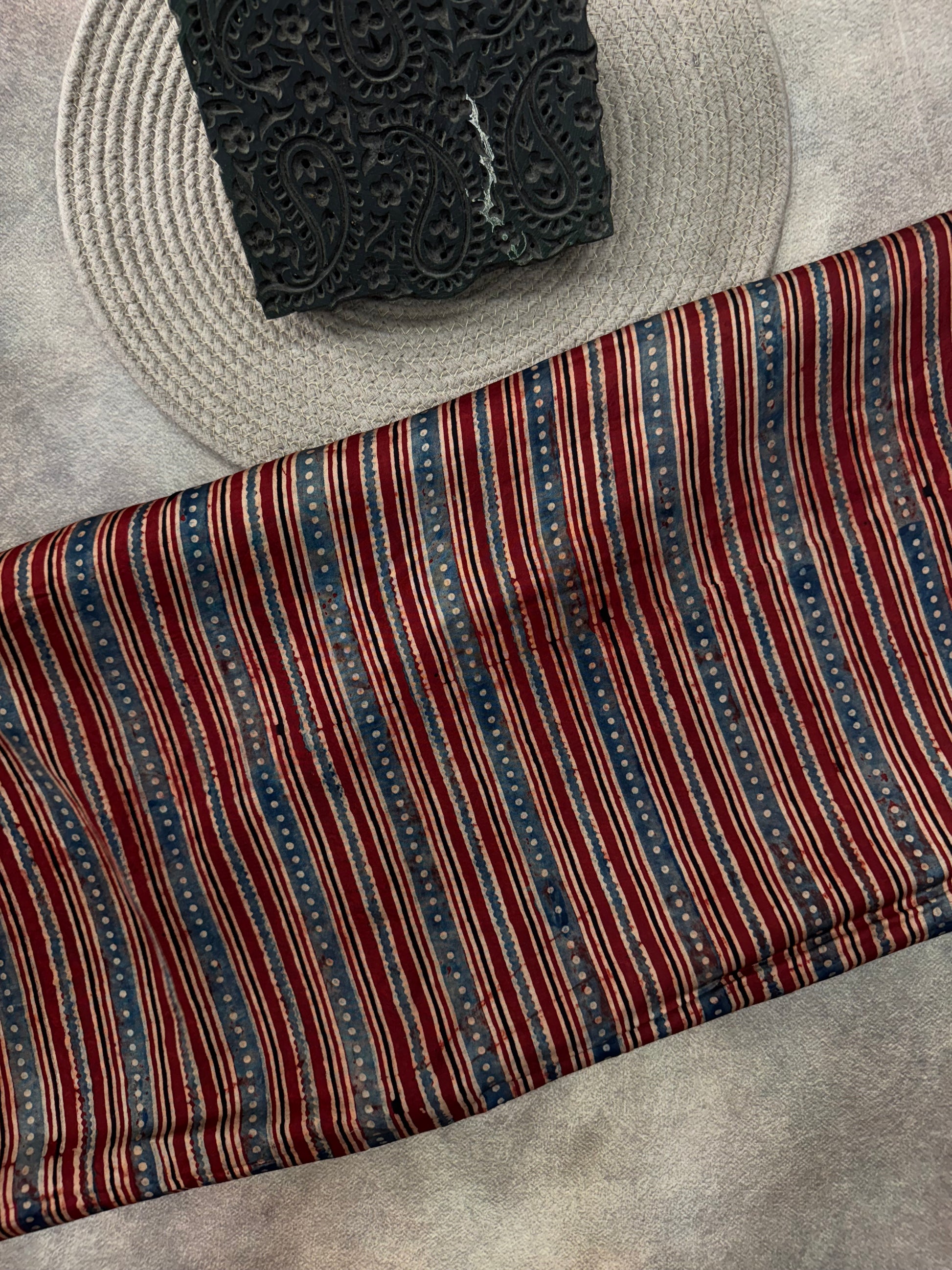 Modal silk Ajrakh Hand Block Printed Running Fabric
