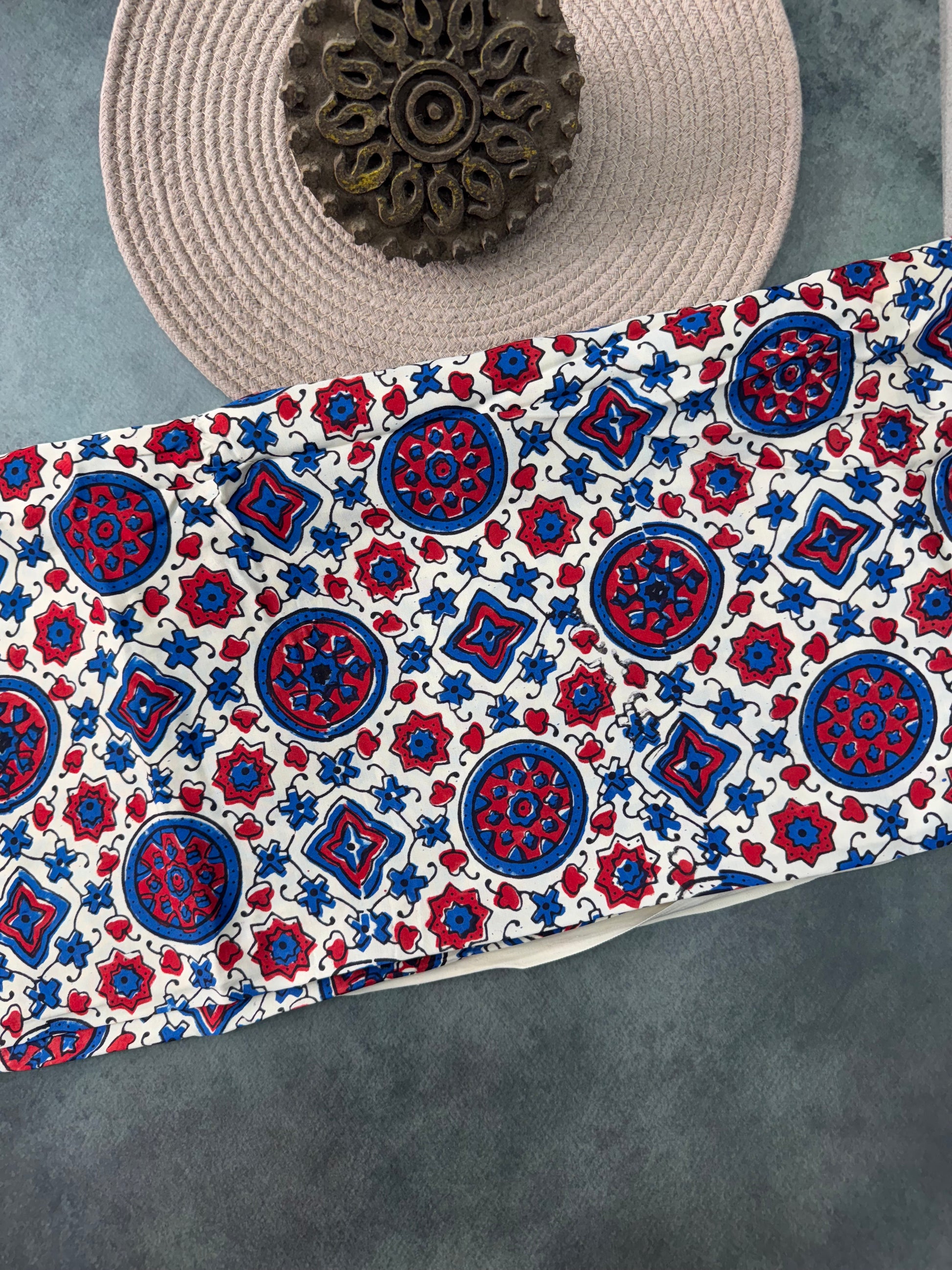 Modal silk Ajrakh Hand Block Printed Running Fabric