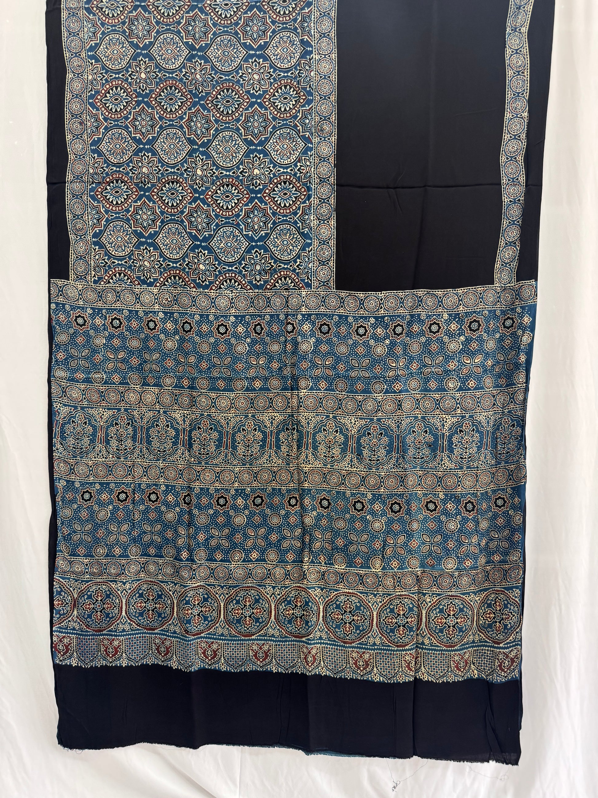 Modal Silk Ajrakh Hand Block Printed Saree