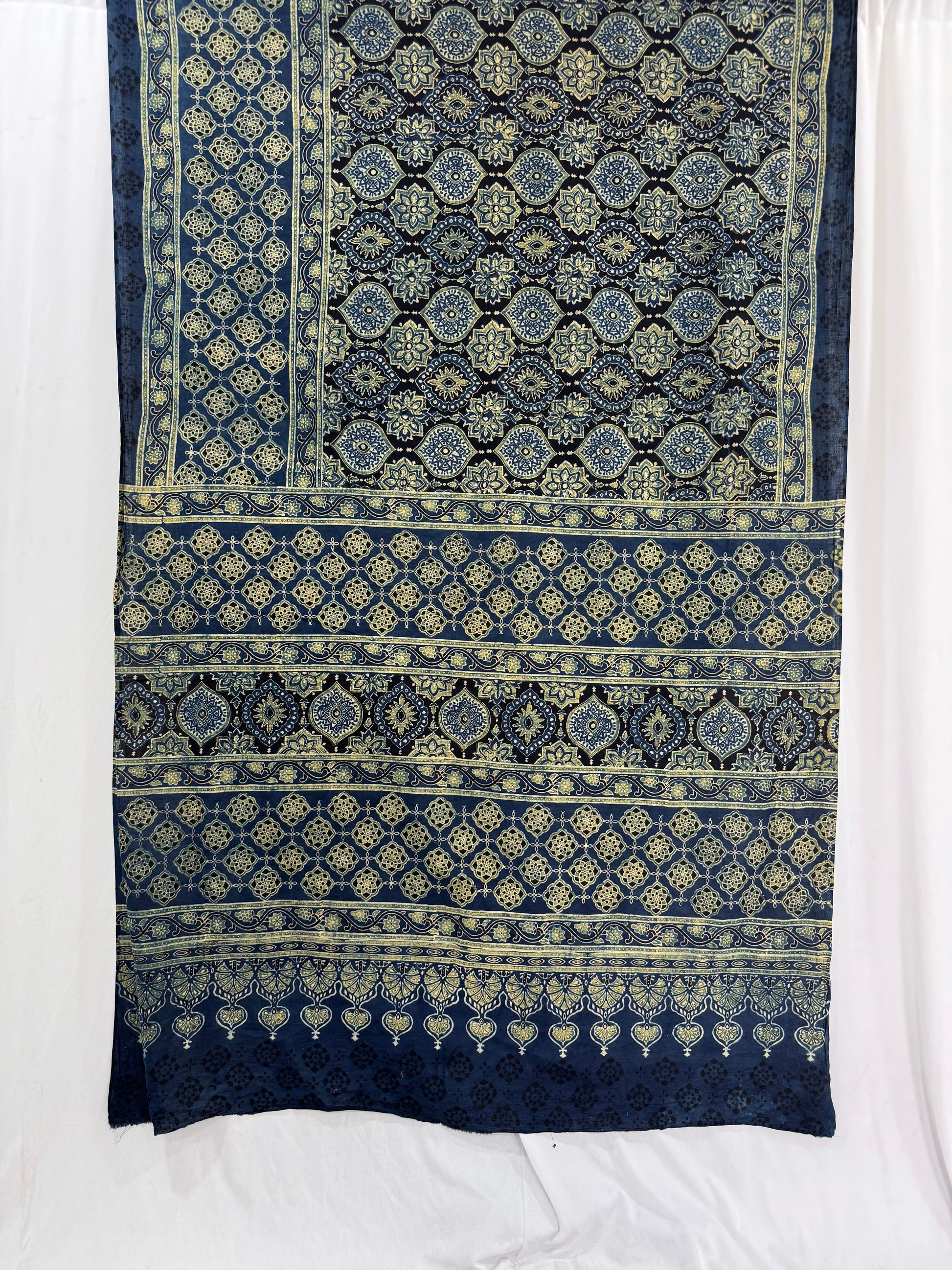 Cotton Ajrakh Hand Block printed Saree