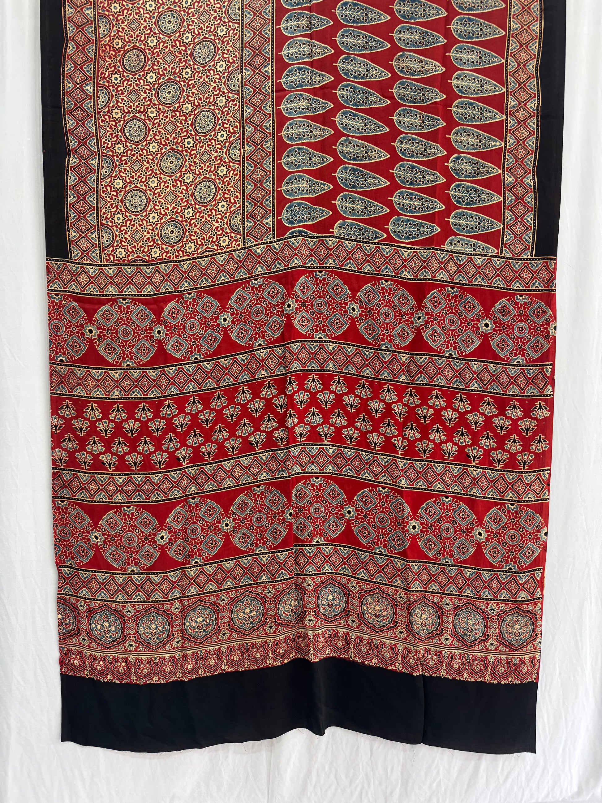 Modal Silk Ajrakh Hand Block Printed Saree