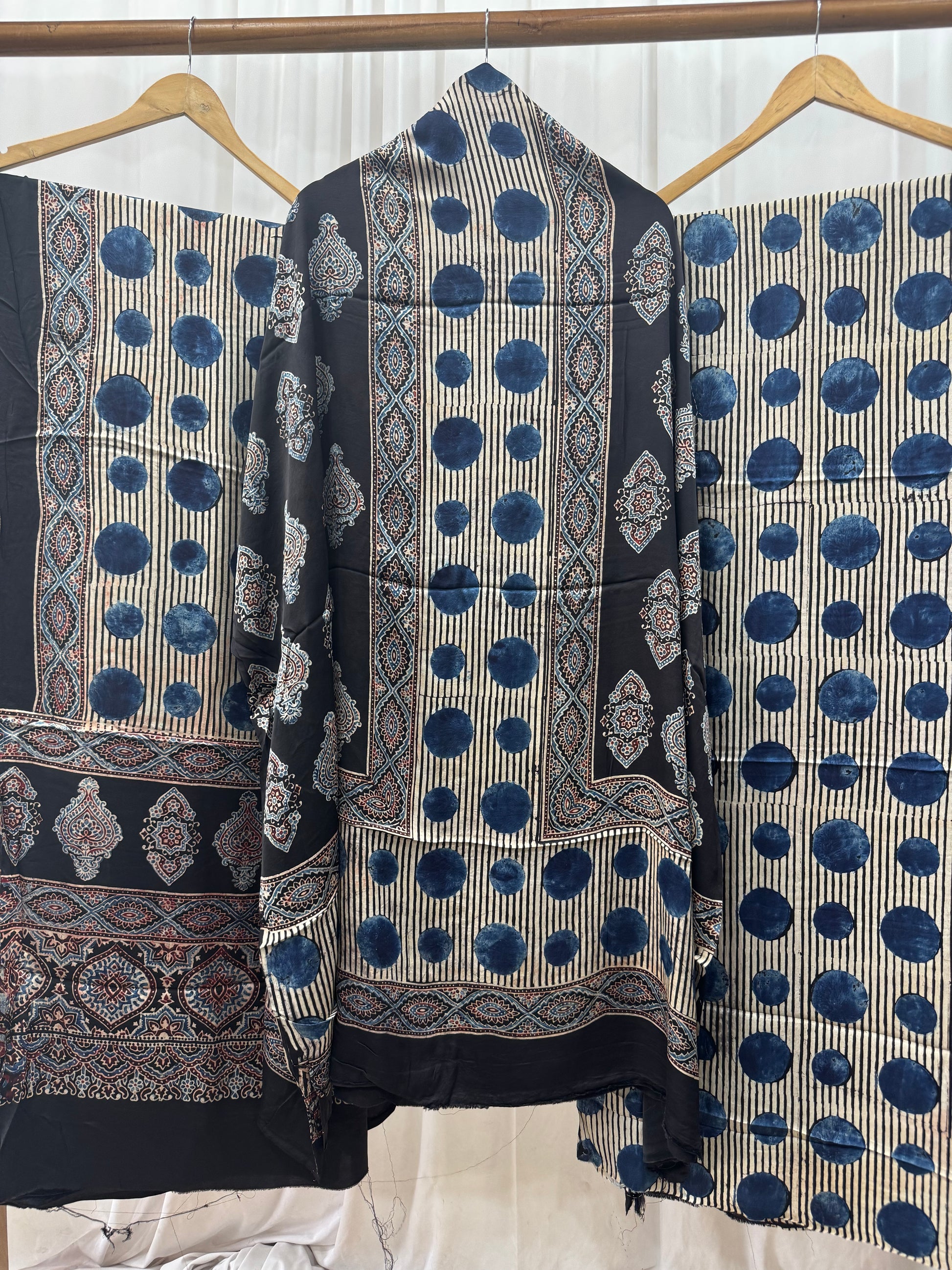 Modal Silk Ajrakh Hand Block Printed 3 Piece  Suit Dress Materials