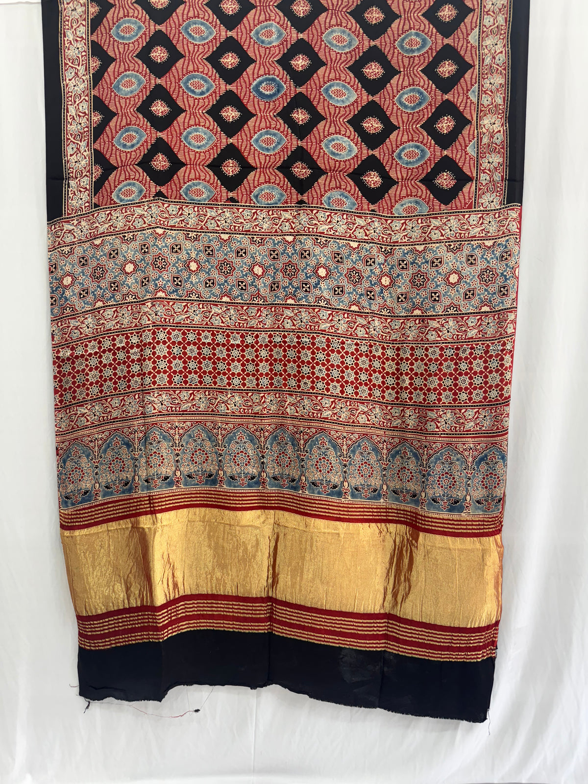 Modal silk Ajrakh Hand Block Saree With TCU Pallu (ZARI/LAGDI PATTA)