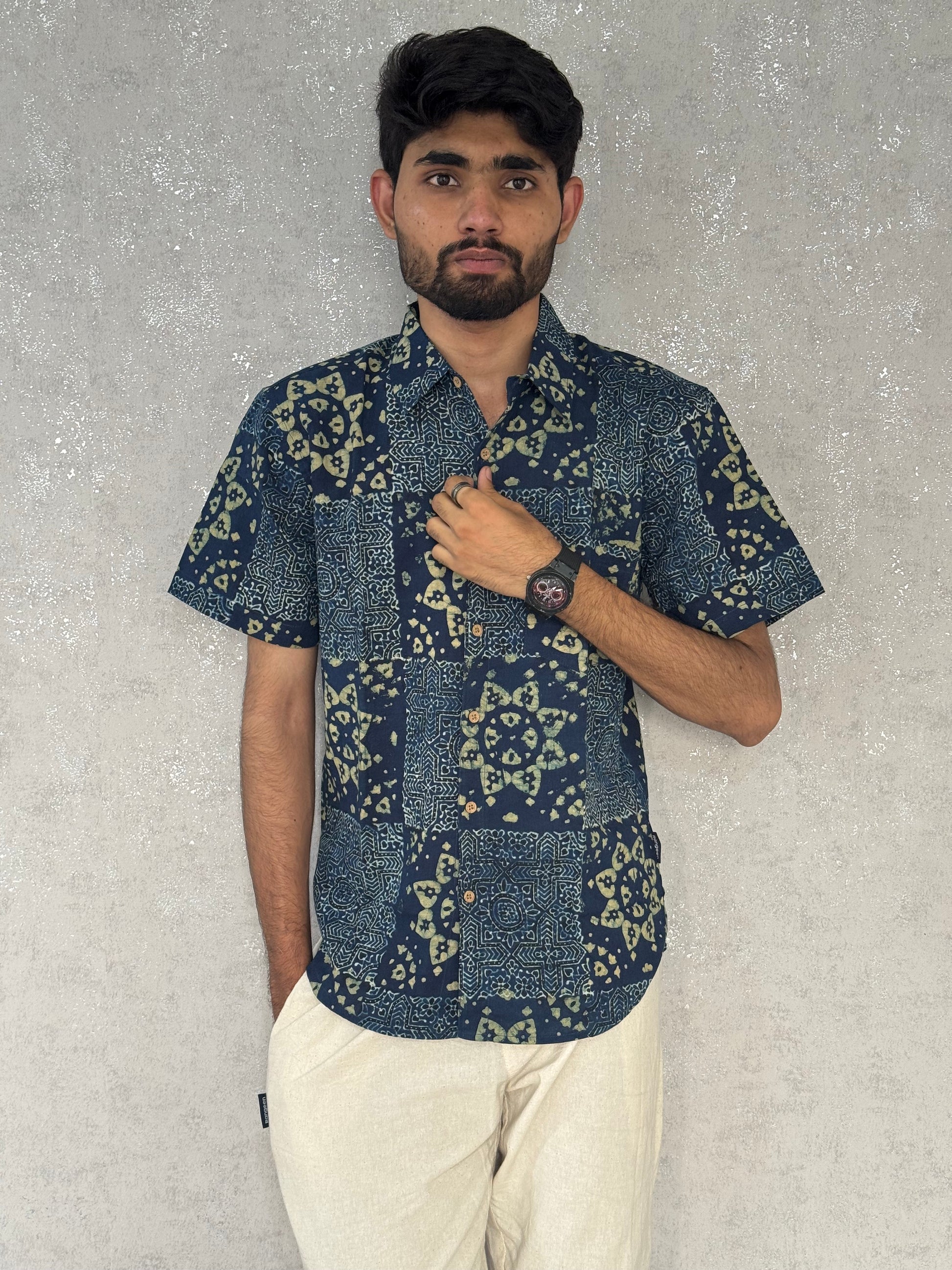 Cotton Ajrakh Half Sleeve Shirt For Men