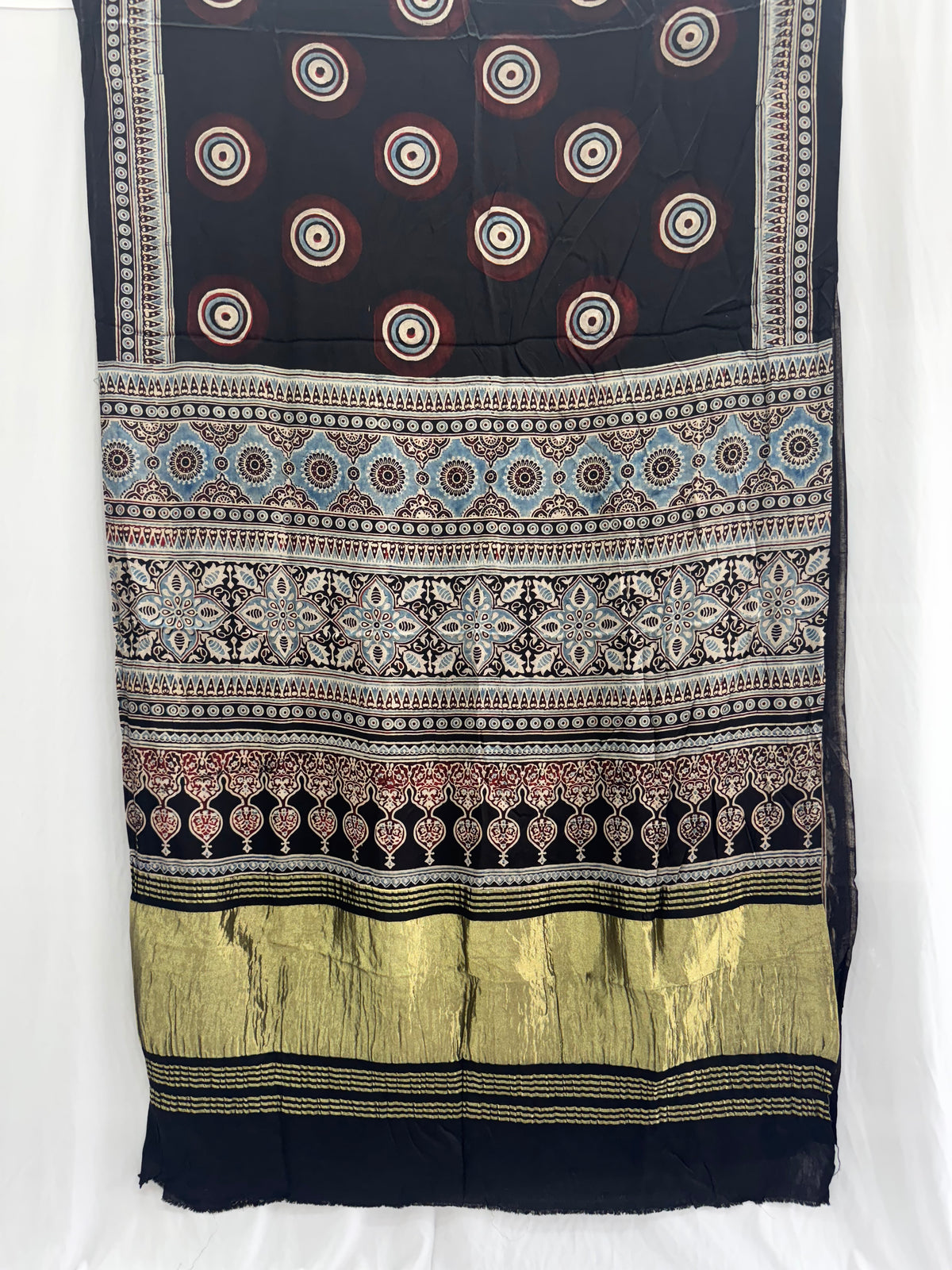 Modal silk Ajrakh Hand Block Saree With TCU Pallu (ZARI/LAGDI PATTA)