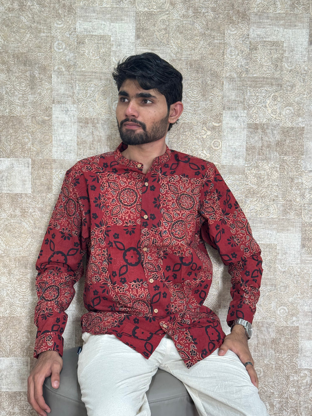 Cotton Ajrakh Full Sleeve Shirt For Men