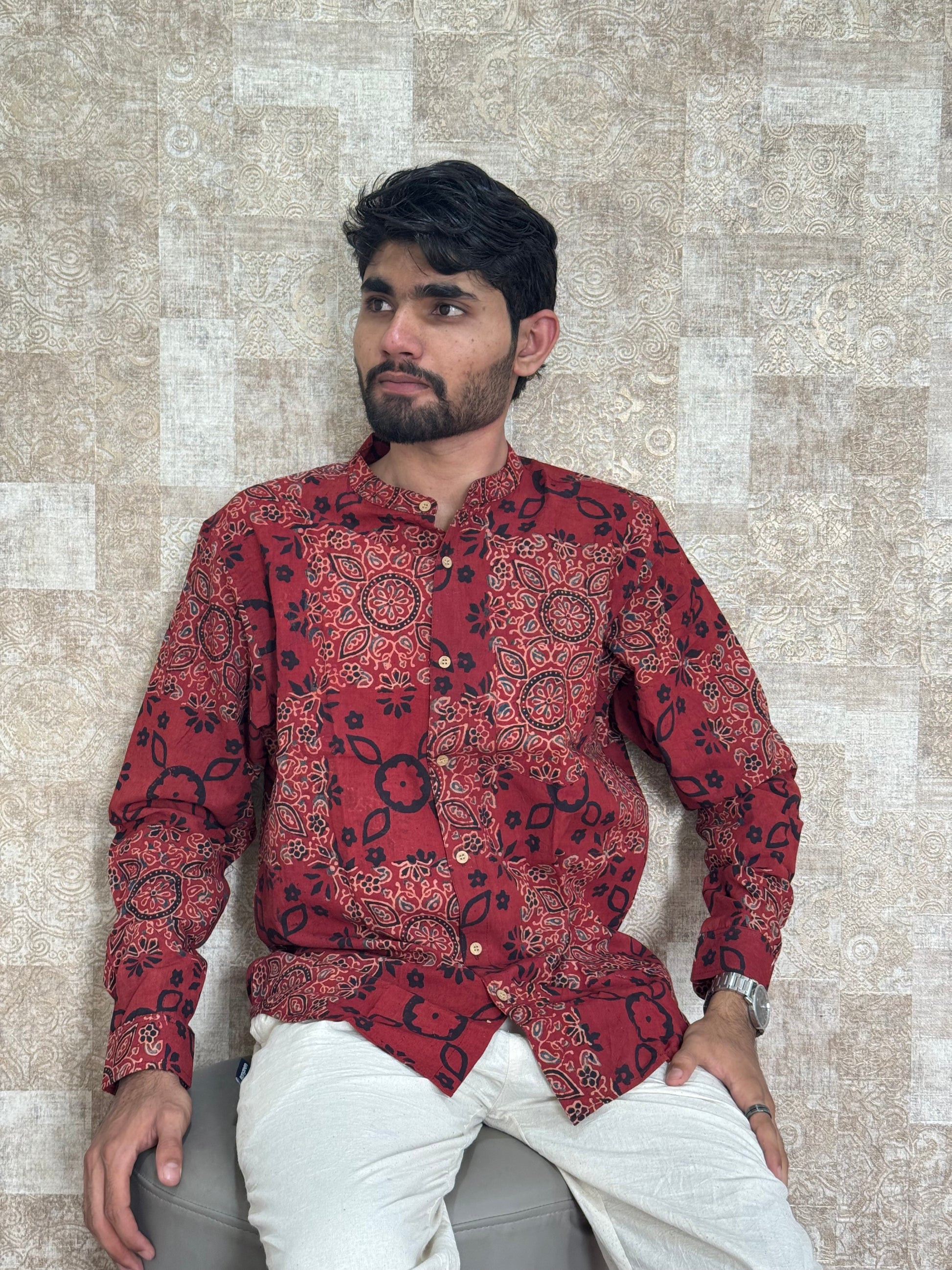Cotton Ajrakh Full Sleeve Shirt For Men
