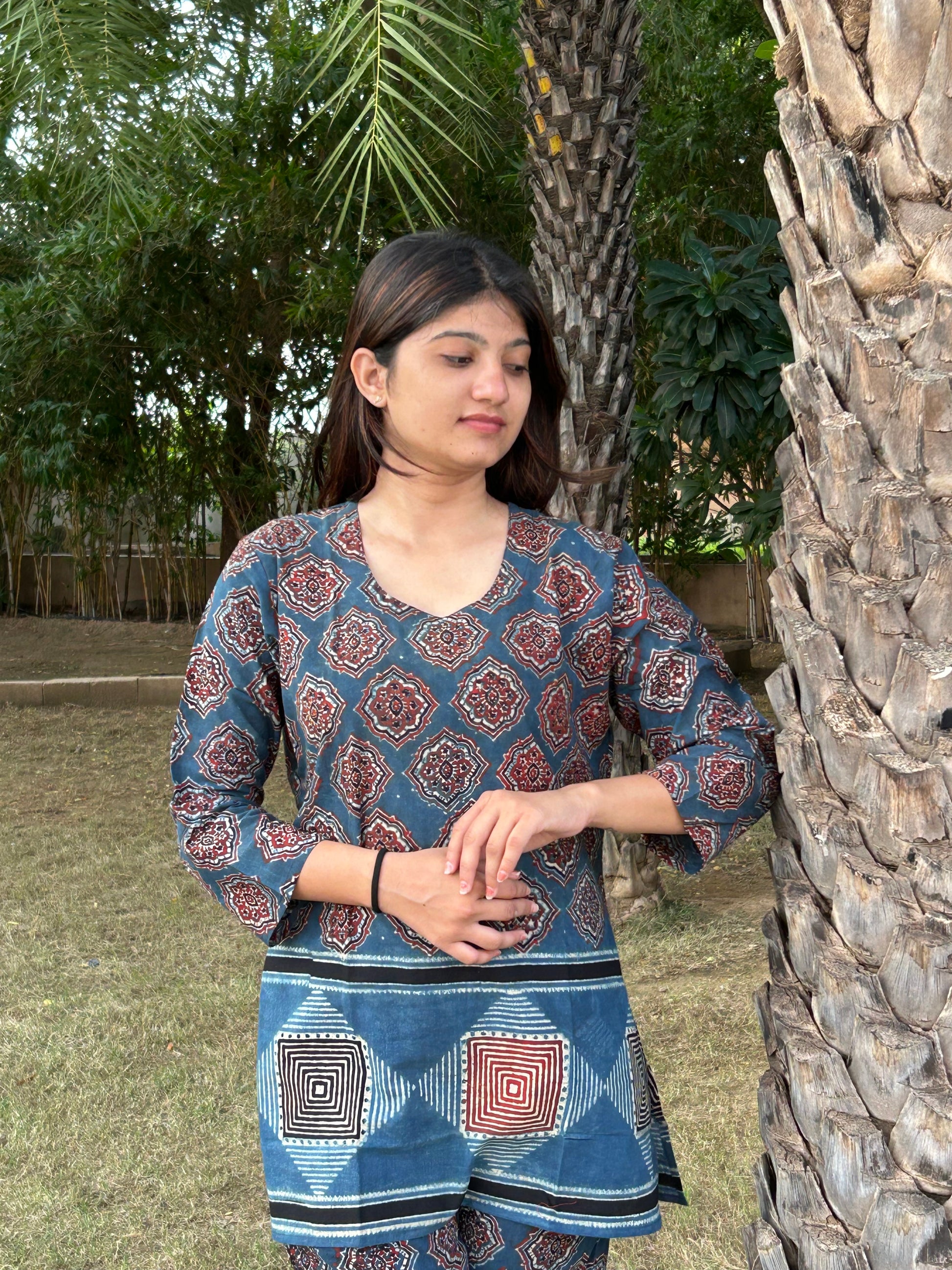 Ajrakh Print Cotton Co-ord Set (Top & Pant)