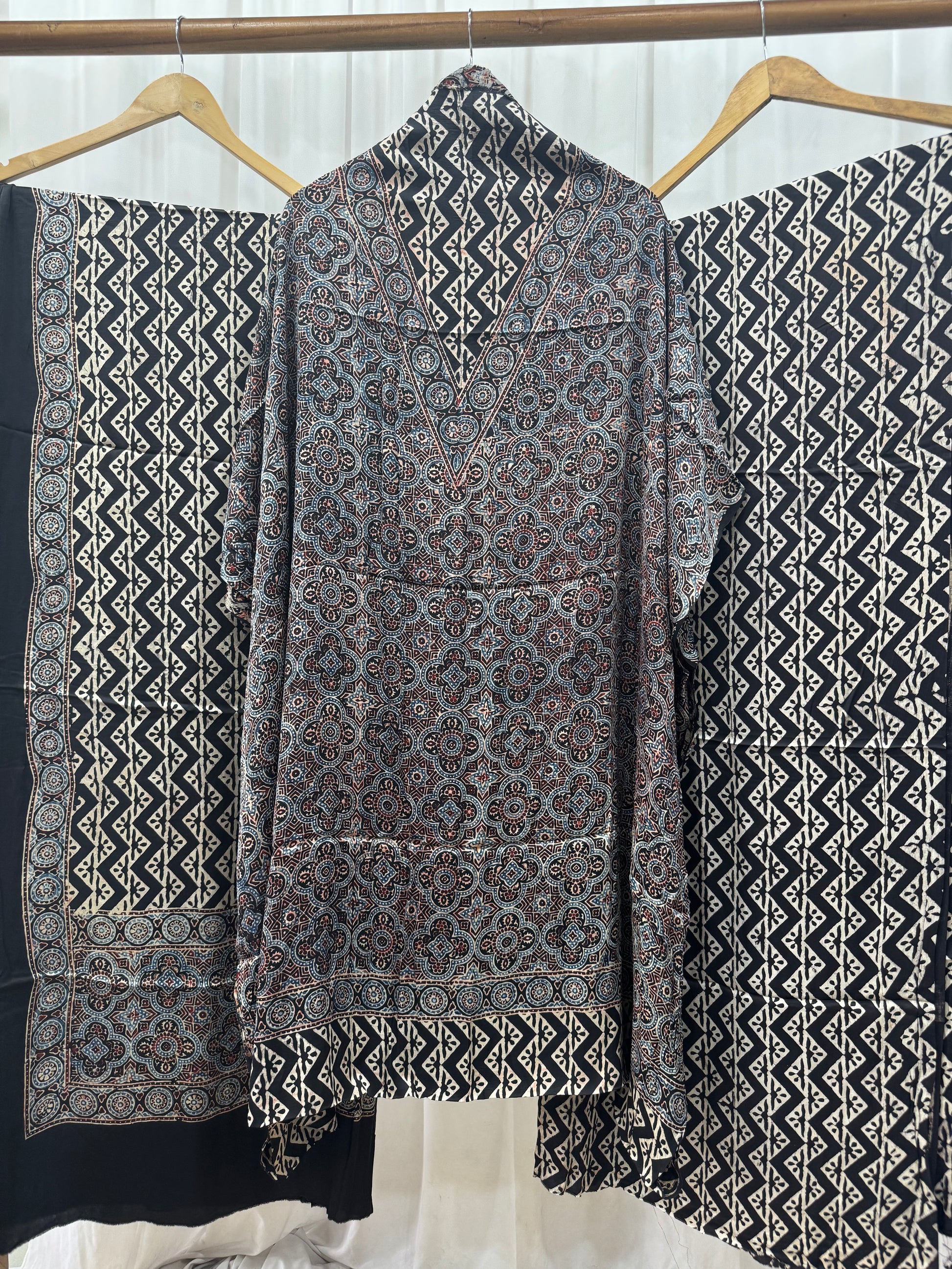 Modal Silk Ajrakh Hand Block Printed 3 Piece  Suit Dress Materials