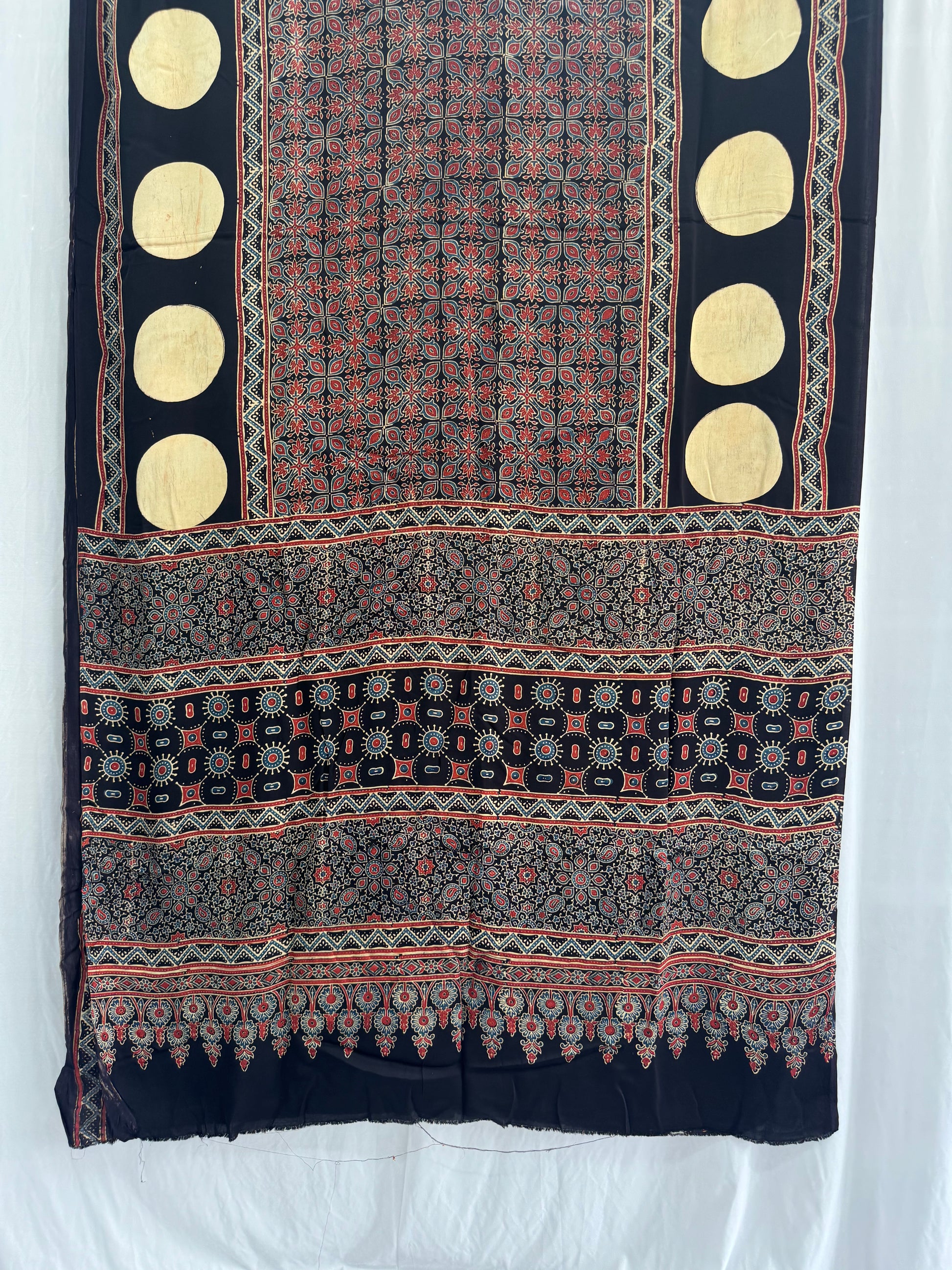 Modal Silk Ajrakh Hand Block Printed Saree