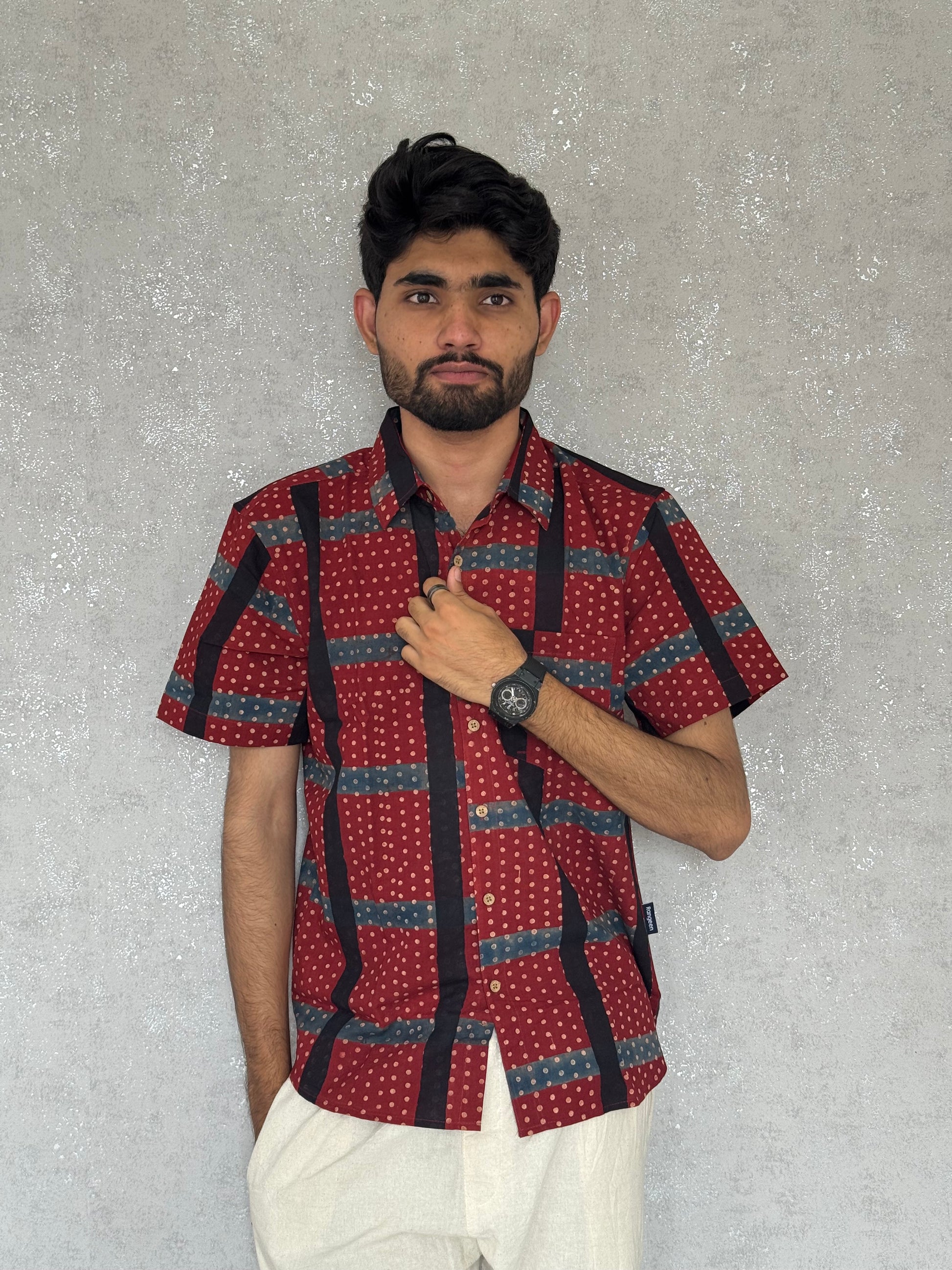 Cotton Ajrakh Half Sleeve Shirt For Men