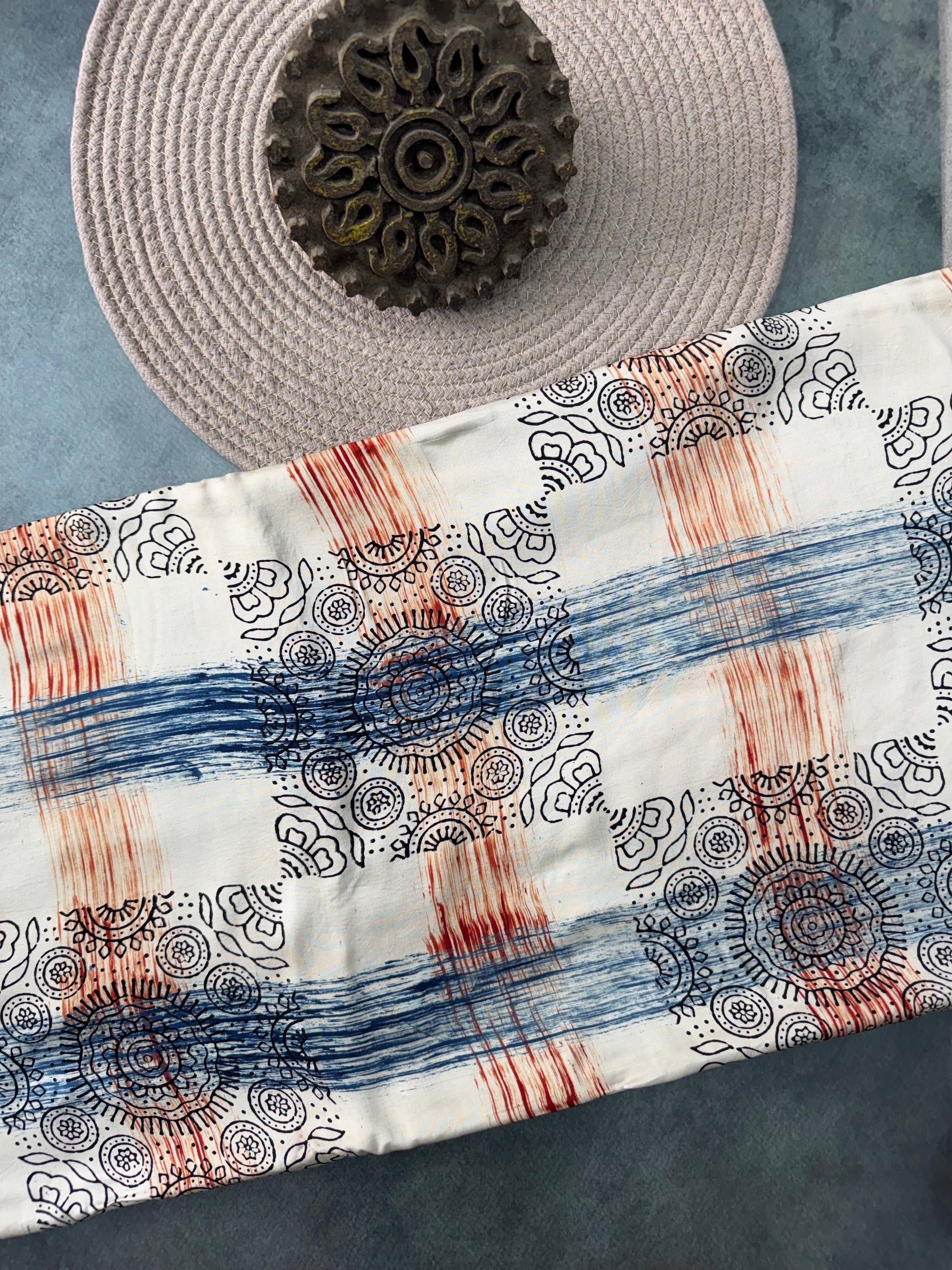 Modal silk Ajrakh Hand Block Printed Running Fabric