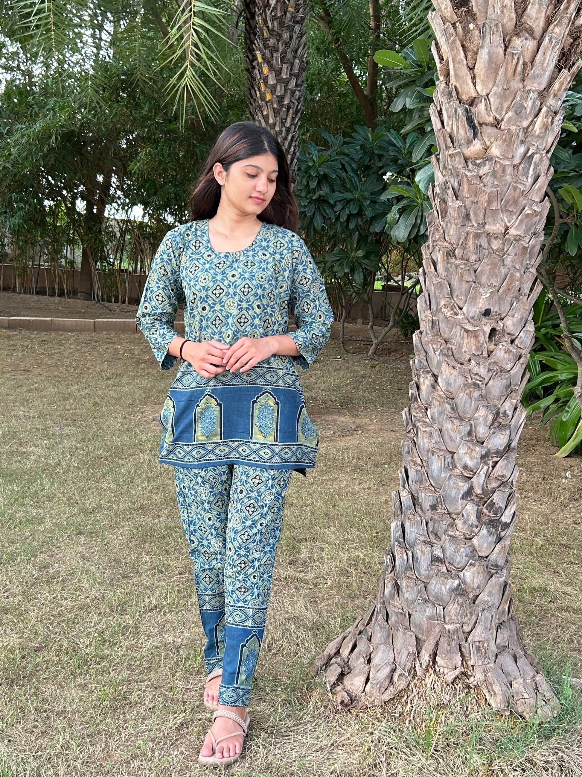 Ajrakh Print Cotton Co-ord Set (Top & Pant)