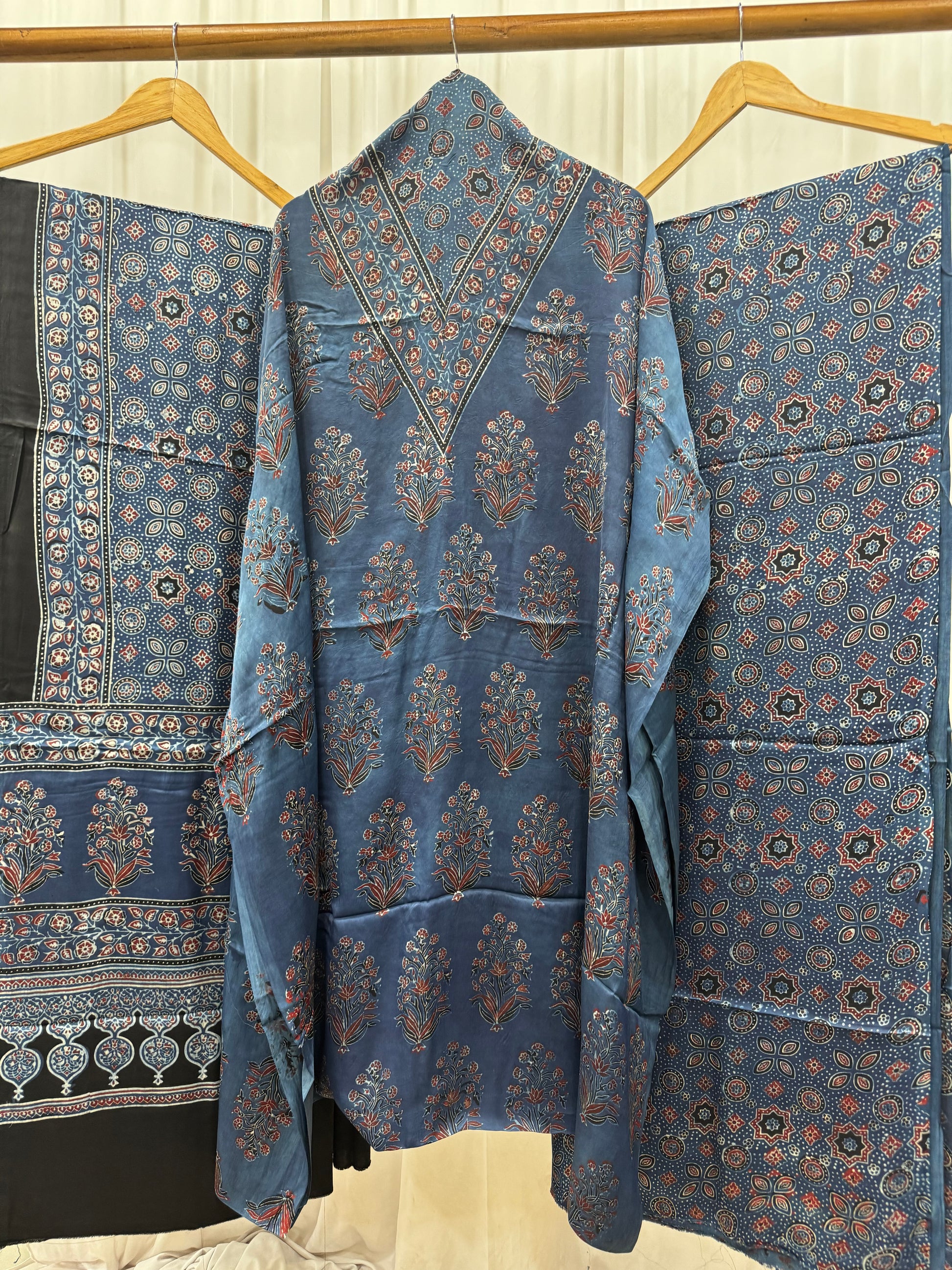 Modal Silk Ajrakh Hand Block Printed 3 Piece  Suit Dress Materials