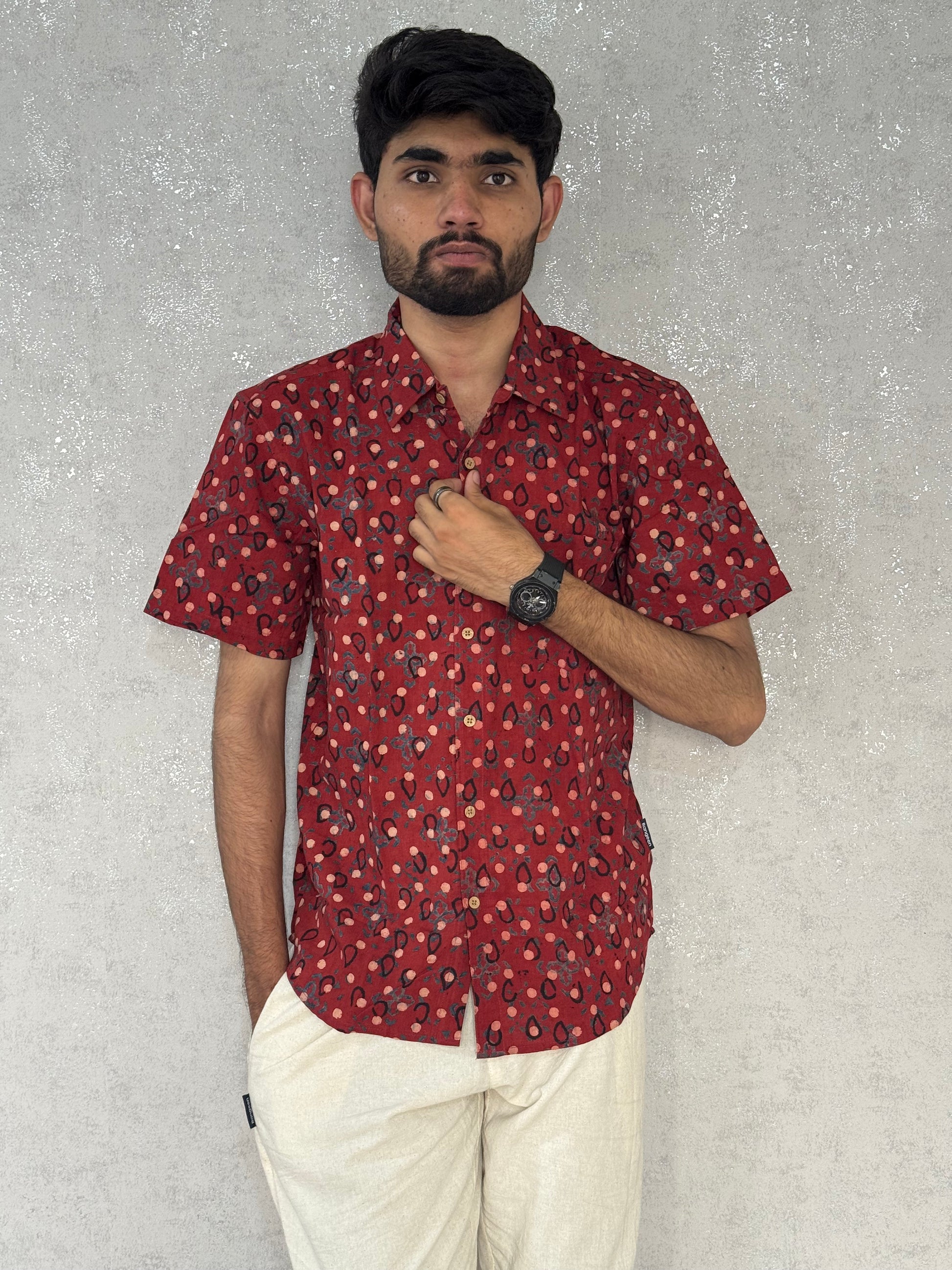 Cotton Ajrakh Half Sleeve Shirt For Men