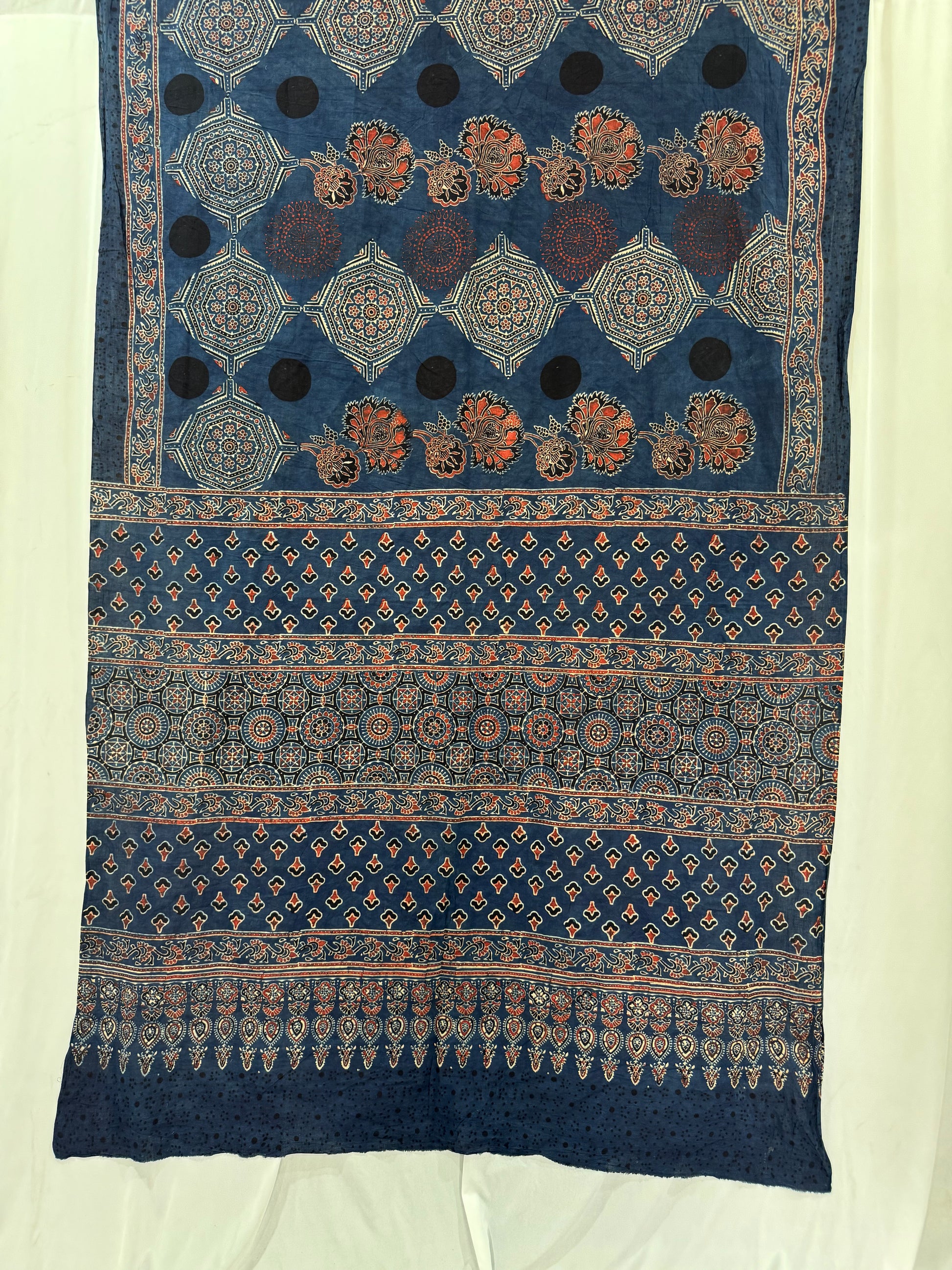 Cotton Ajrakh Hand Block printed Saree