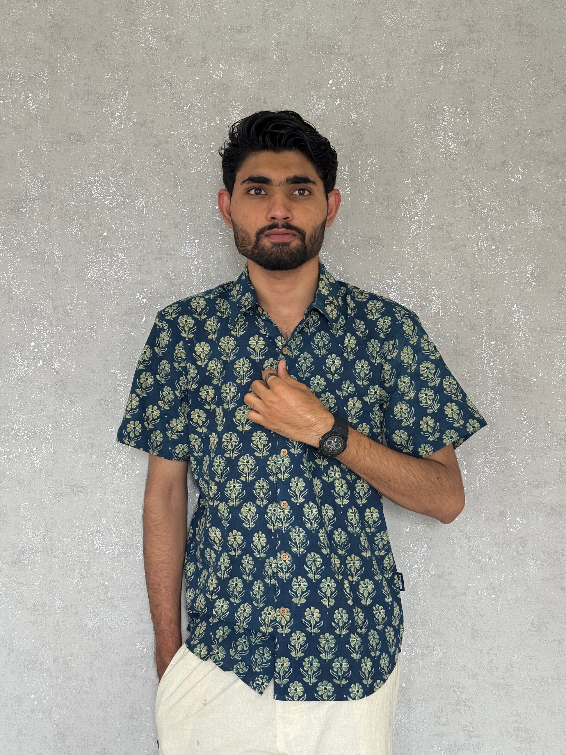 Cotton Ajrakh Half Sleeve Shirt For Men