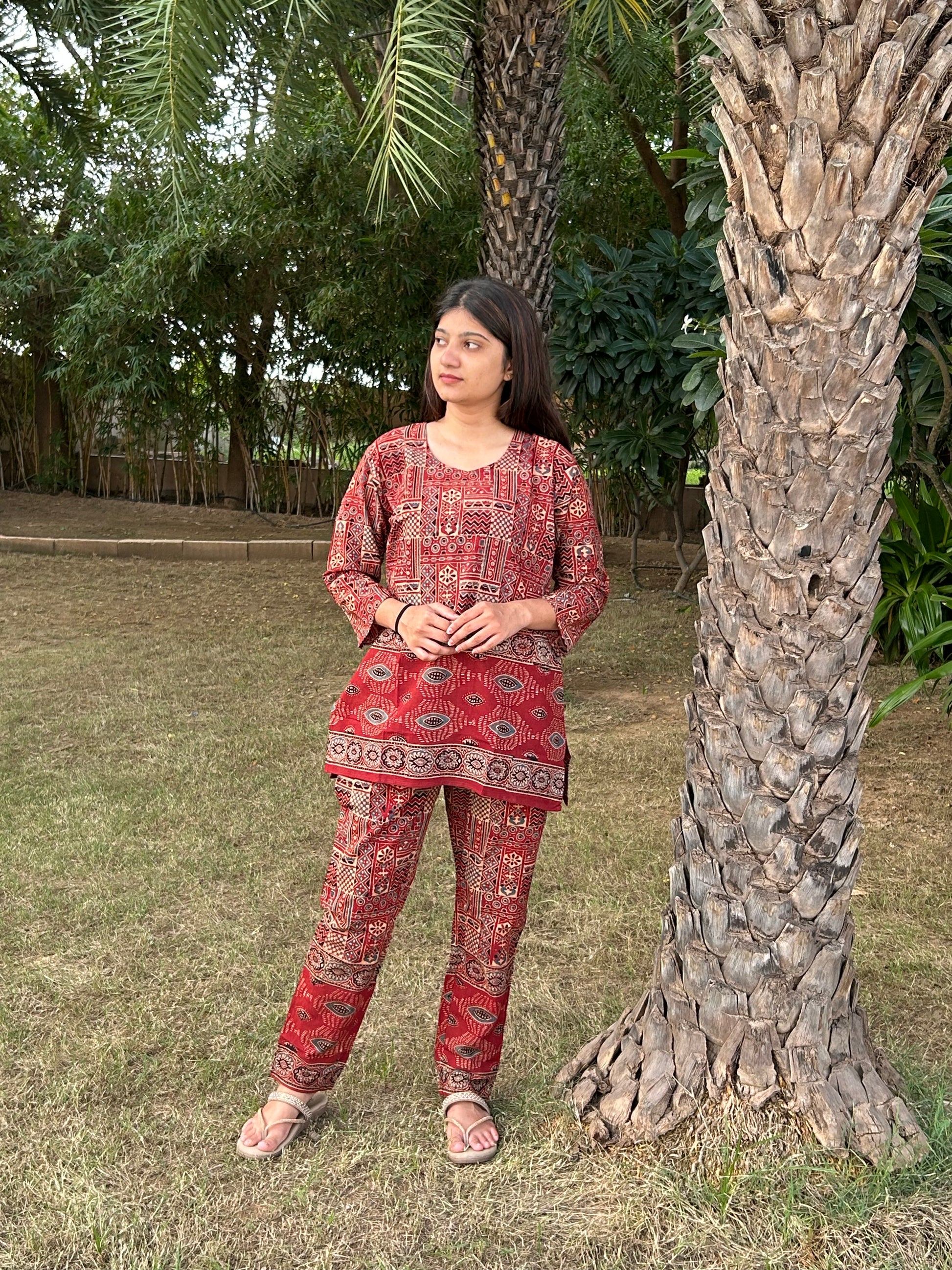 Ajrakh Print Cotton Co-ord Set (Top & Pant)