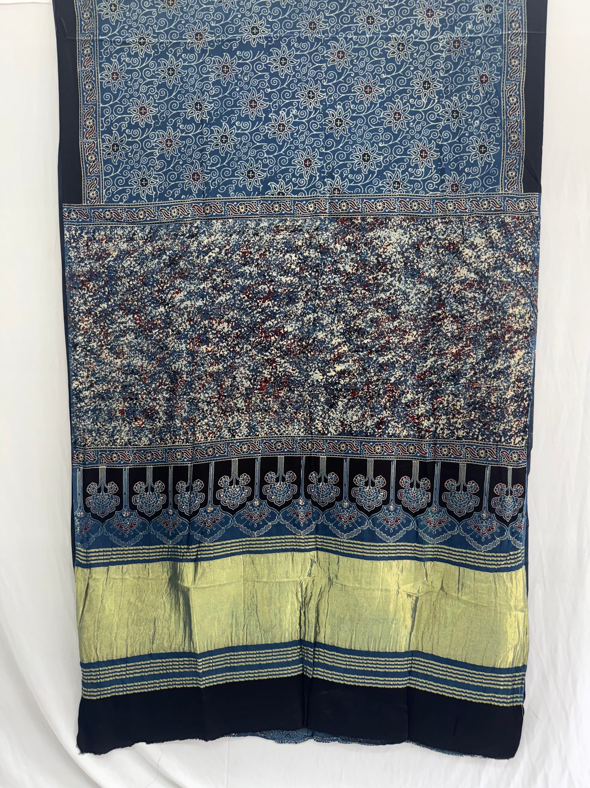 Modal silk Ajrakh Hand Block Saree With TCU Pallu (ZARI/LAGDI PATTA)