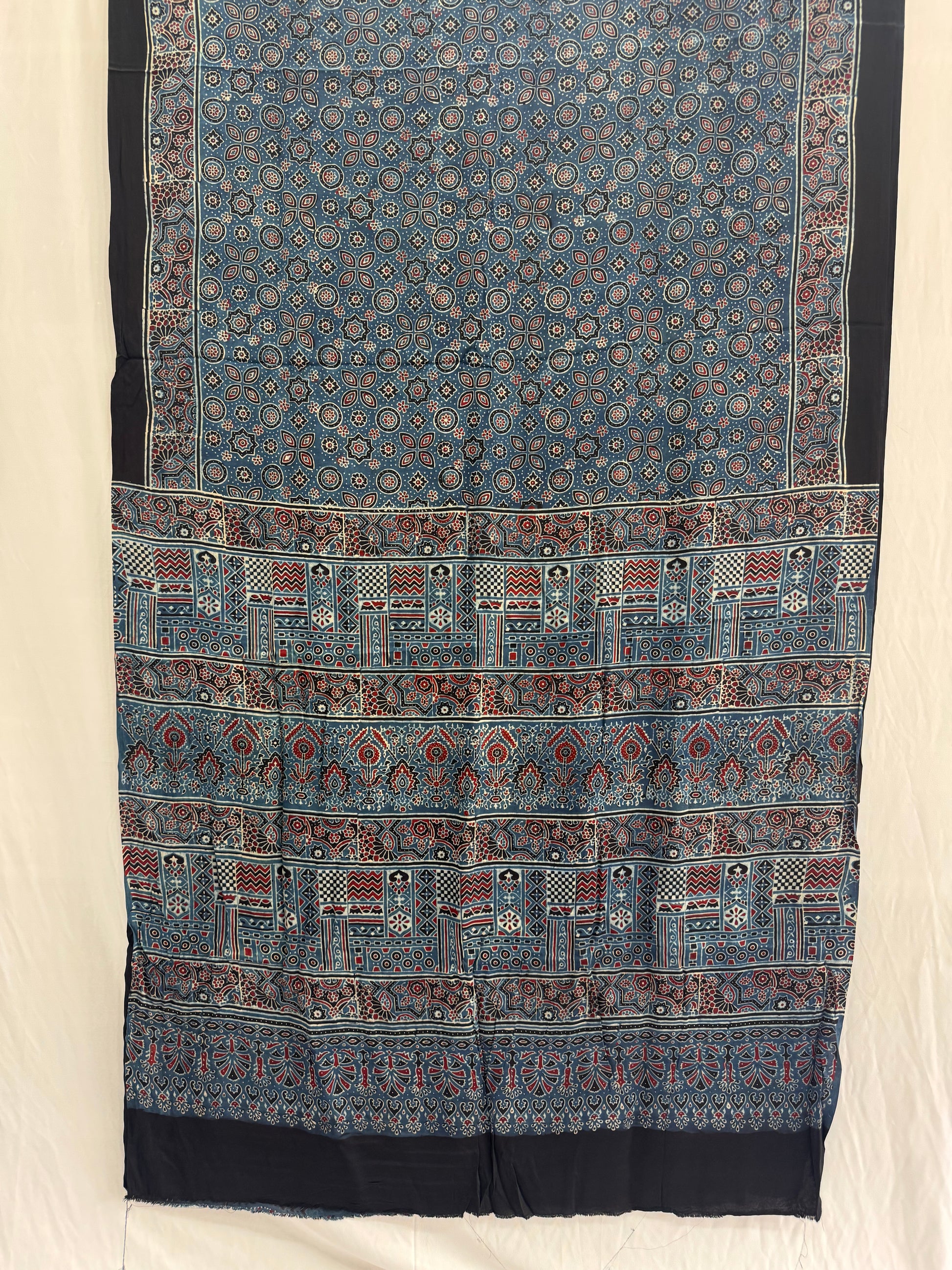 Modal Silk Ajrakh Hand Block Printed Saree