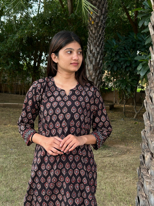 Ajrakh Hand Block Print Long Kurti & Pant Set – Cotton