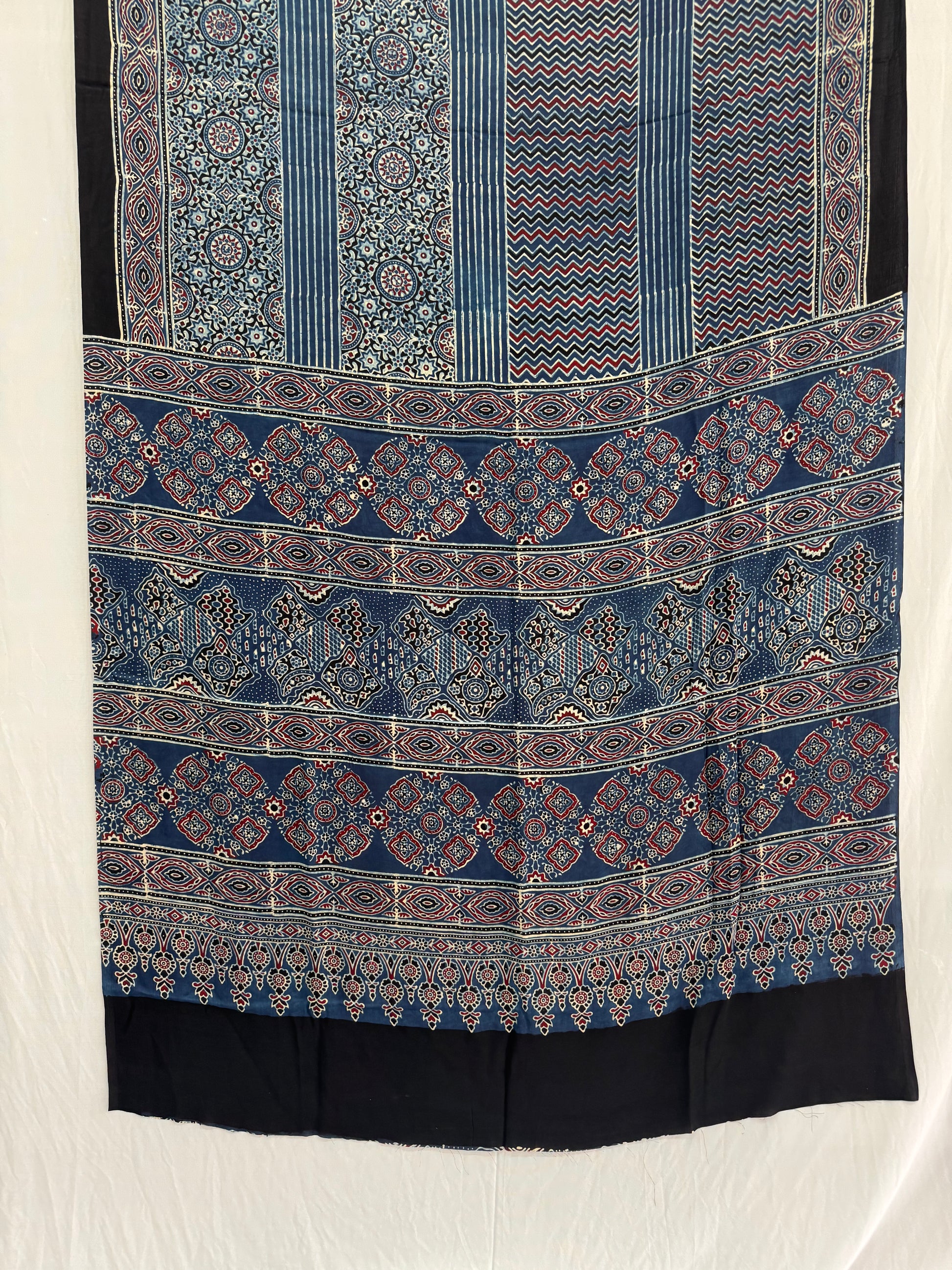 Modal Silk Ajrakh Hand Block Printed Saree