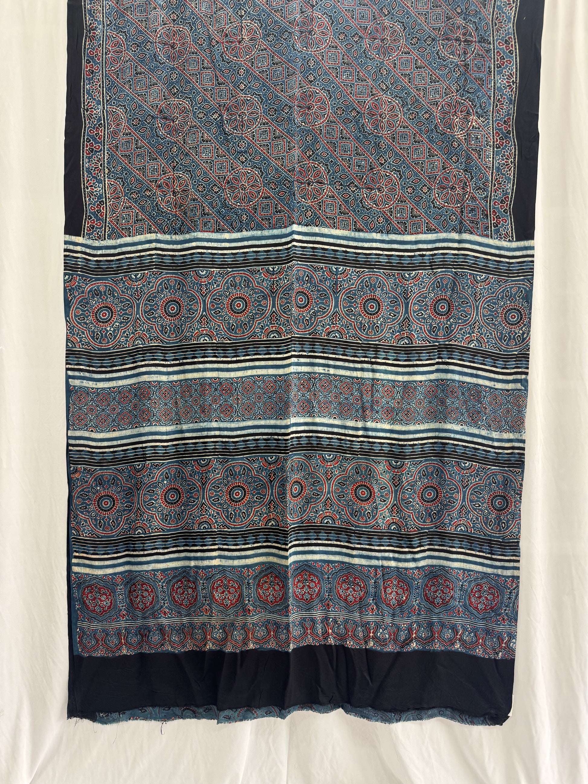 Modal Silk Ajrakh Hand Block Printed Saree