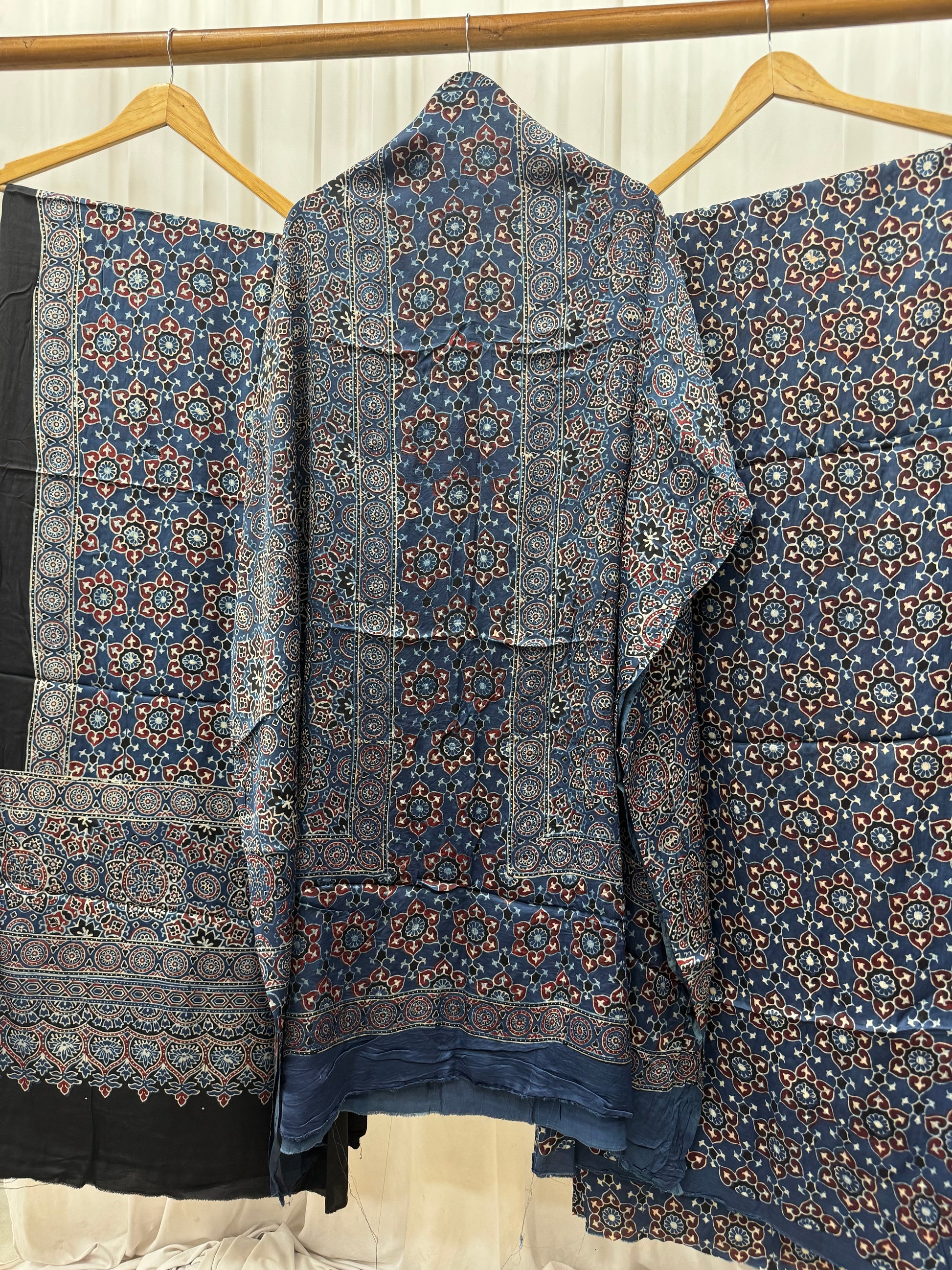 Modal Silk Ajrakh Hand Block Printed 3 Piece  Suit Dress Materials