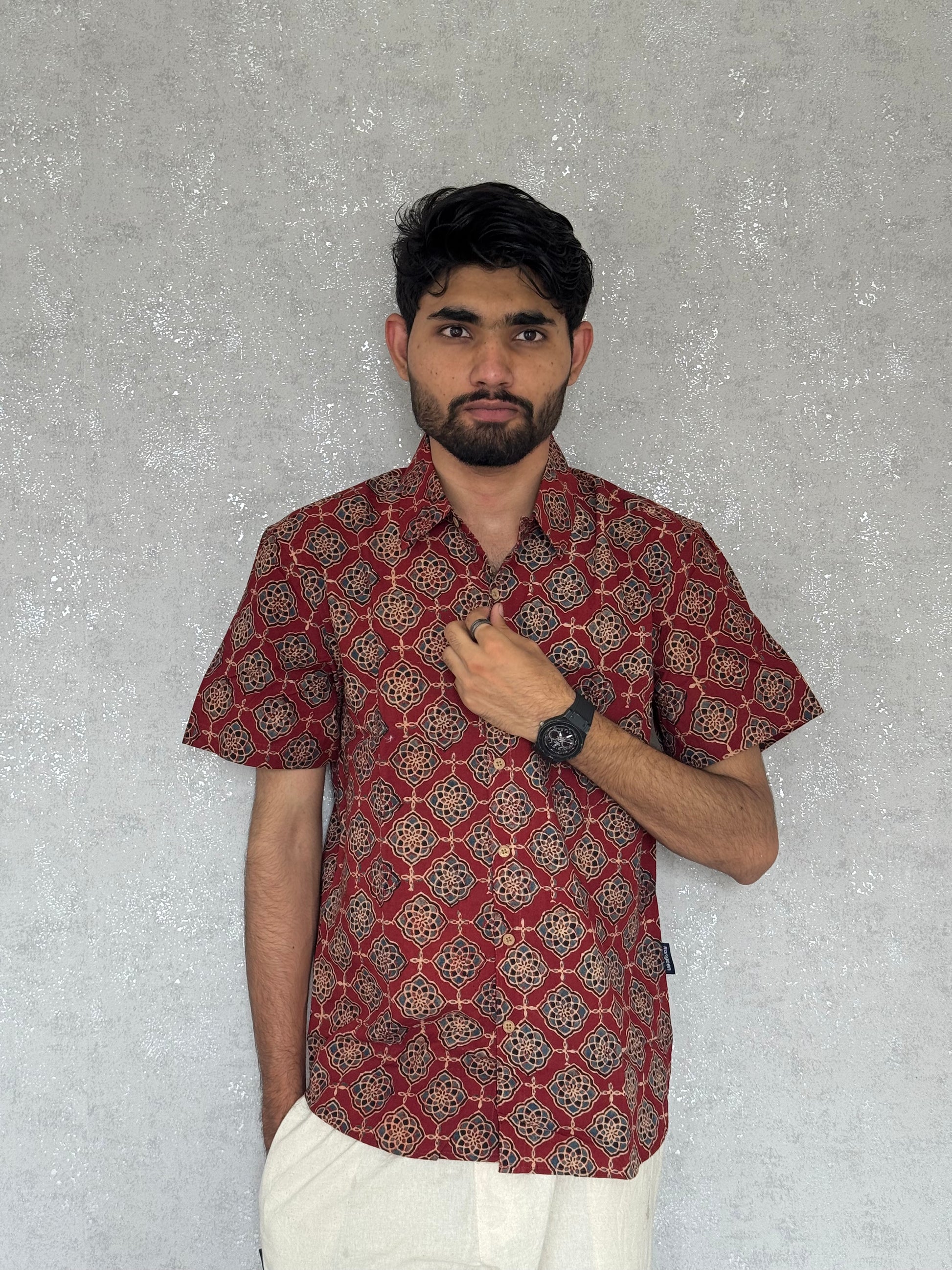 Cotton Ajrakh Half Sleeve Shirt For Men