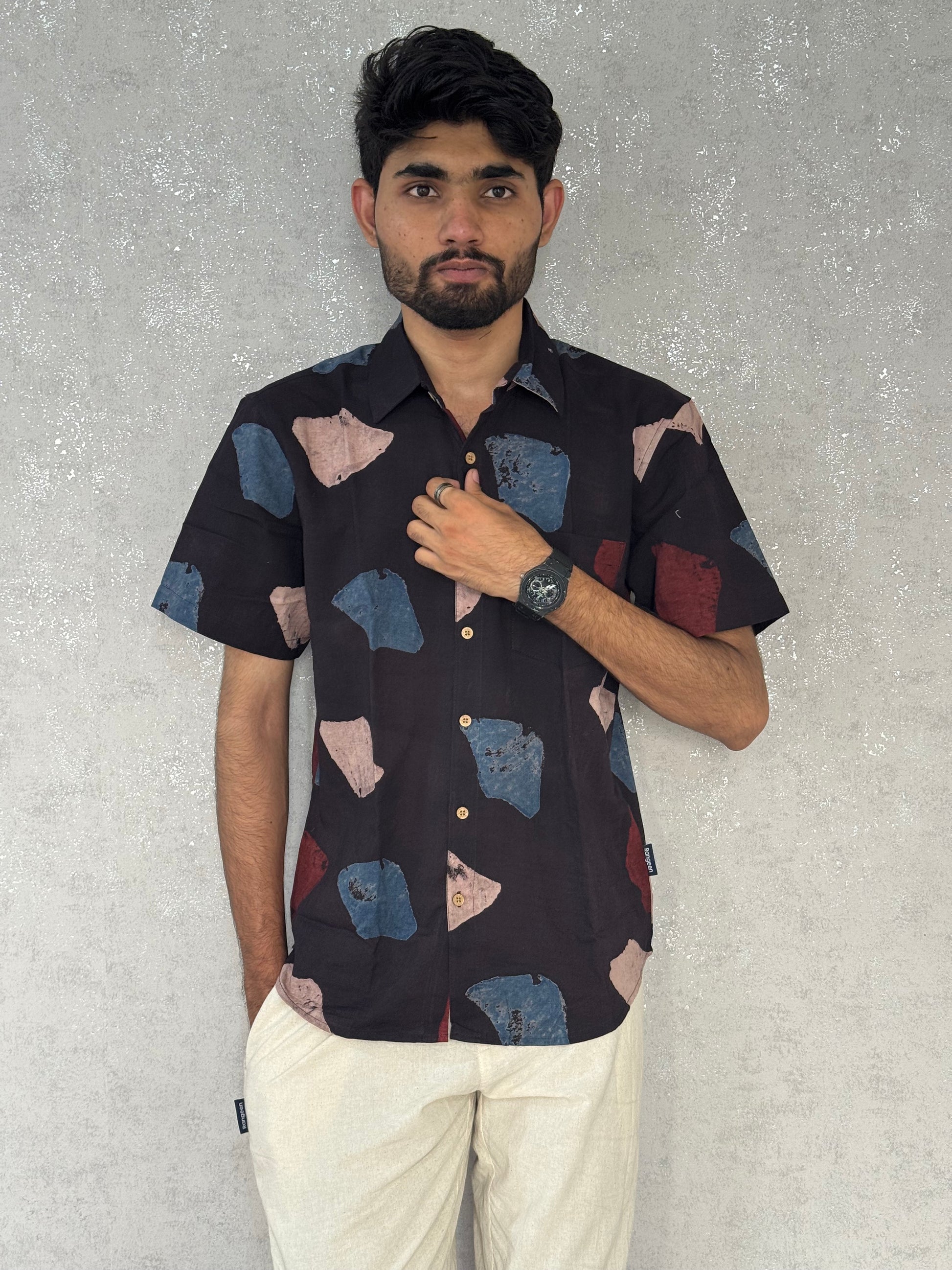 Cotton Ajrakh Half Sleeve Shirt For Men