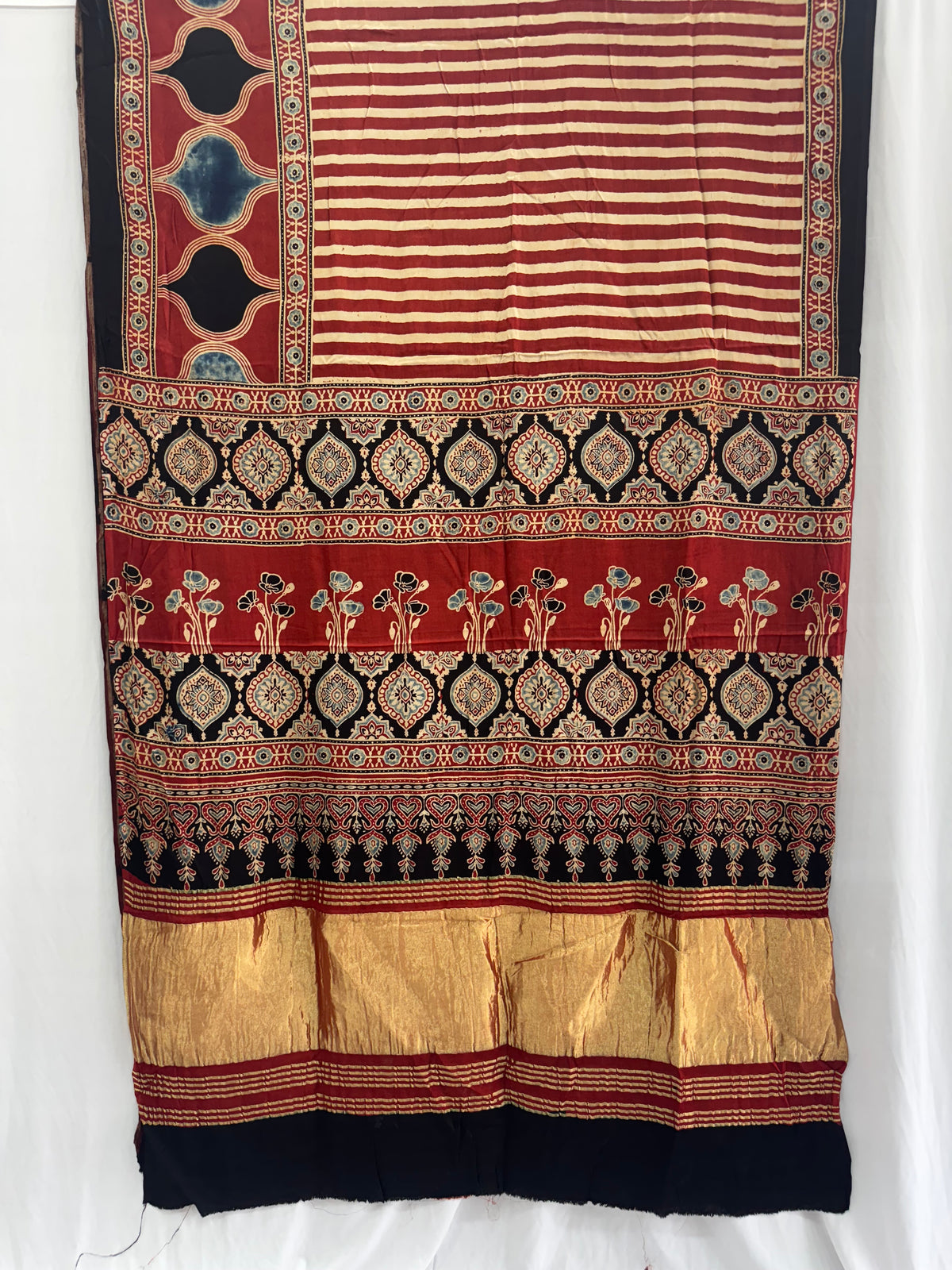 Modal silk Ajrakh Hand Block Saree With TCU Pallu (ZARI/LAGDI PATTA)