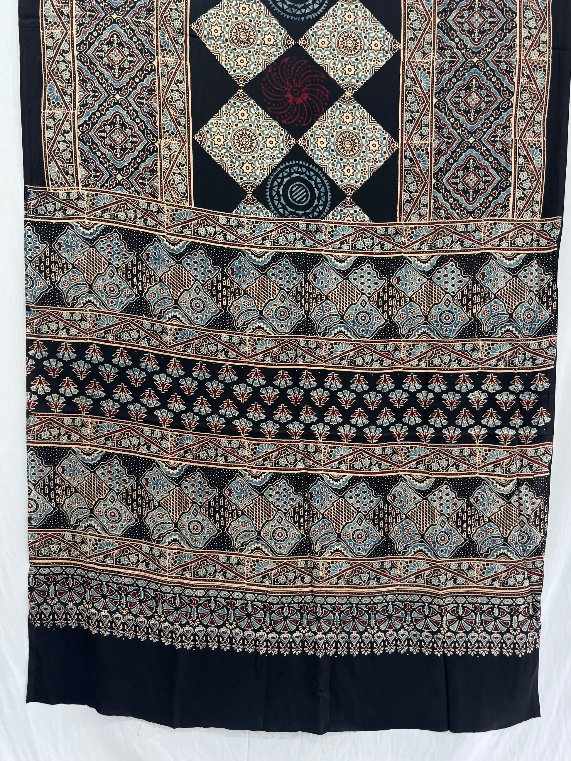 Modal Silk Ajrakh Hand Block Printed Saree