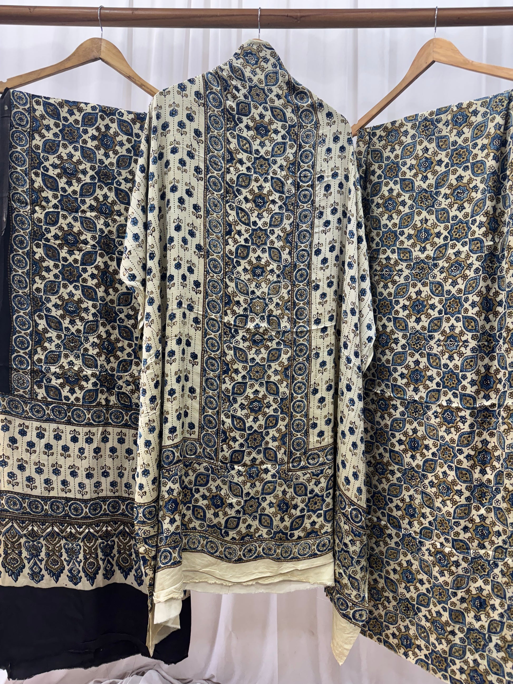 Modal Silk Ajrakh Hand Block Printed 3 Piece  Suit Dress Materials