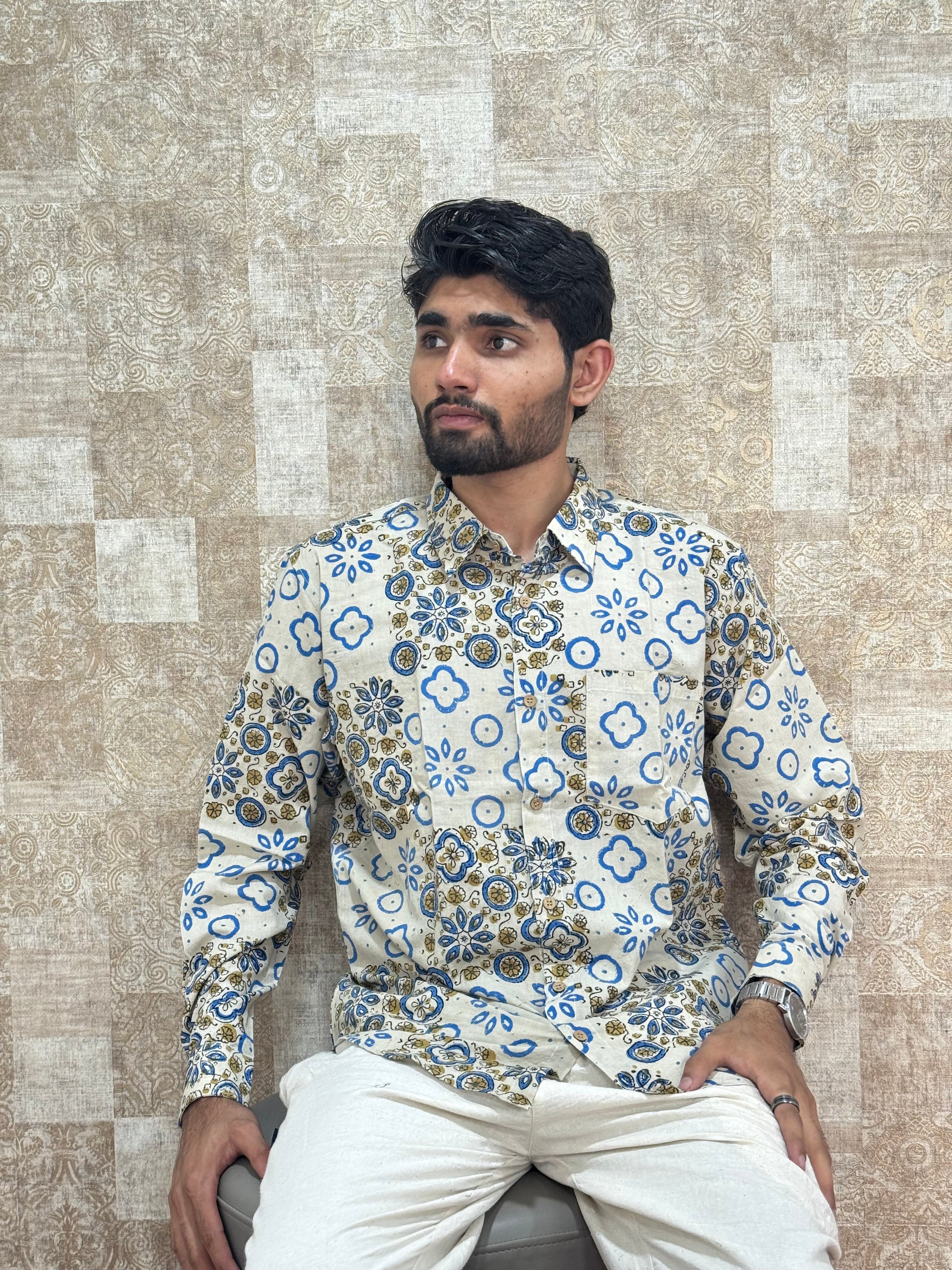 Cotton Ajrakh Full Sleeve Shirt For Men