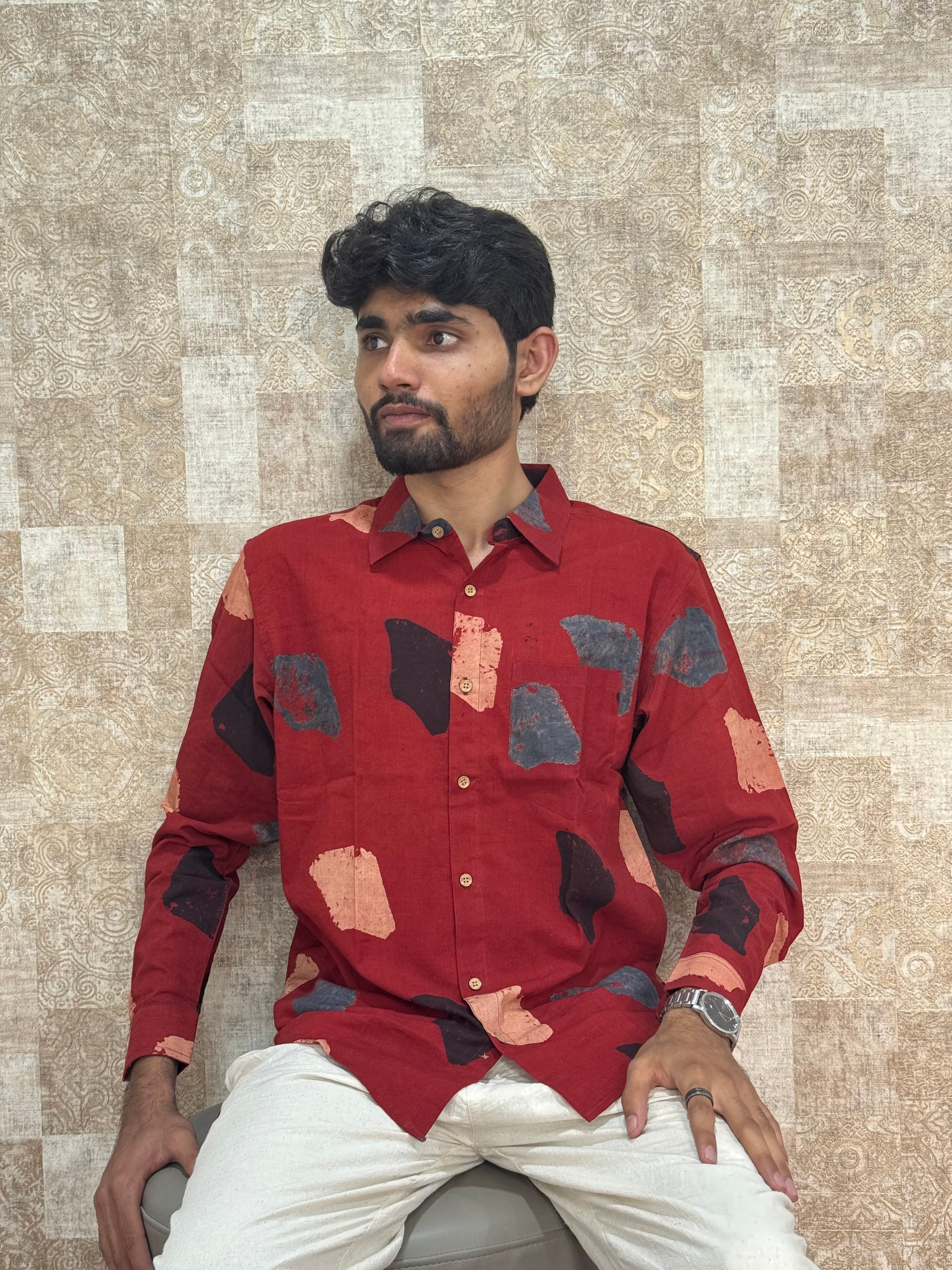 Cotton Ajrakh Full Sleeve Shirt For Men
