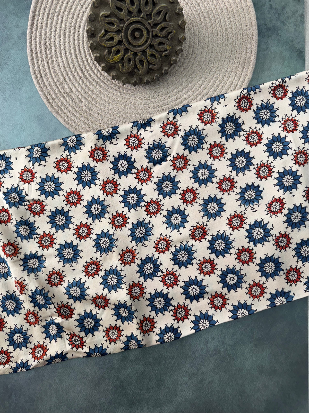 Modal silk Ajrakh Hand Block Printed Running Fabric